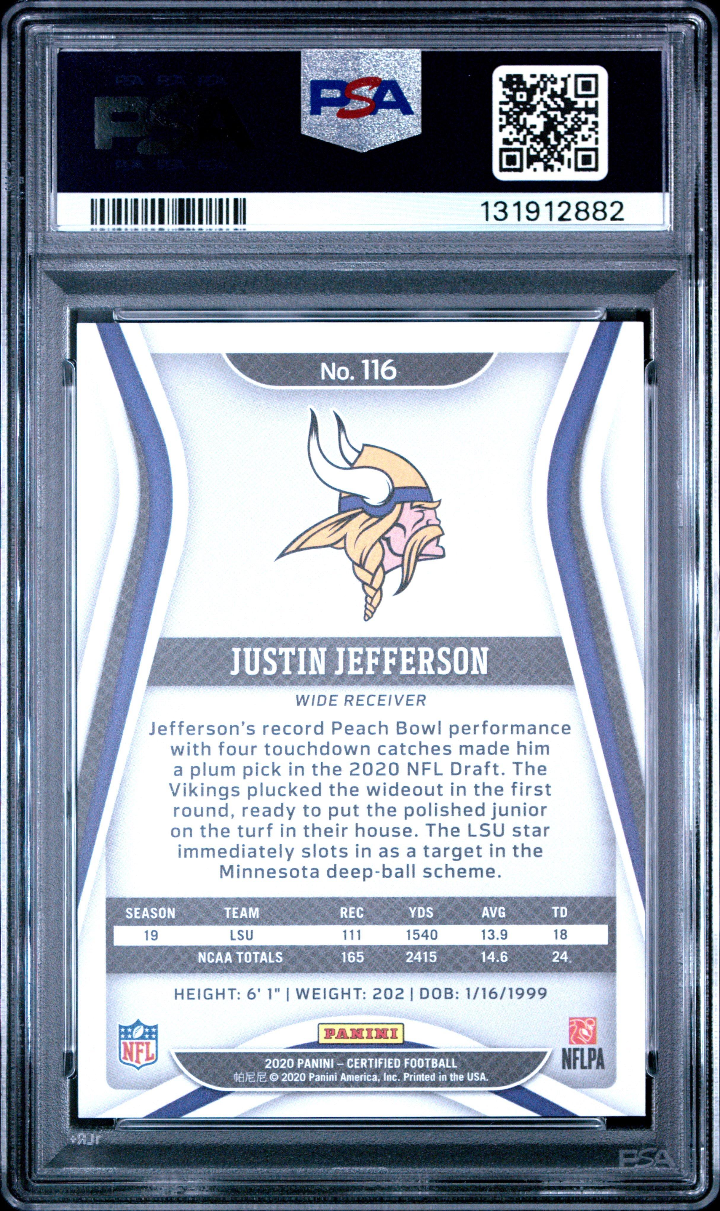 2020 Panini Certified 116 Justin Jefferson Mirror Orange PSA 9