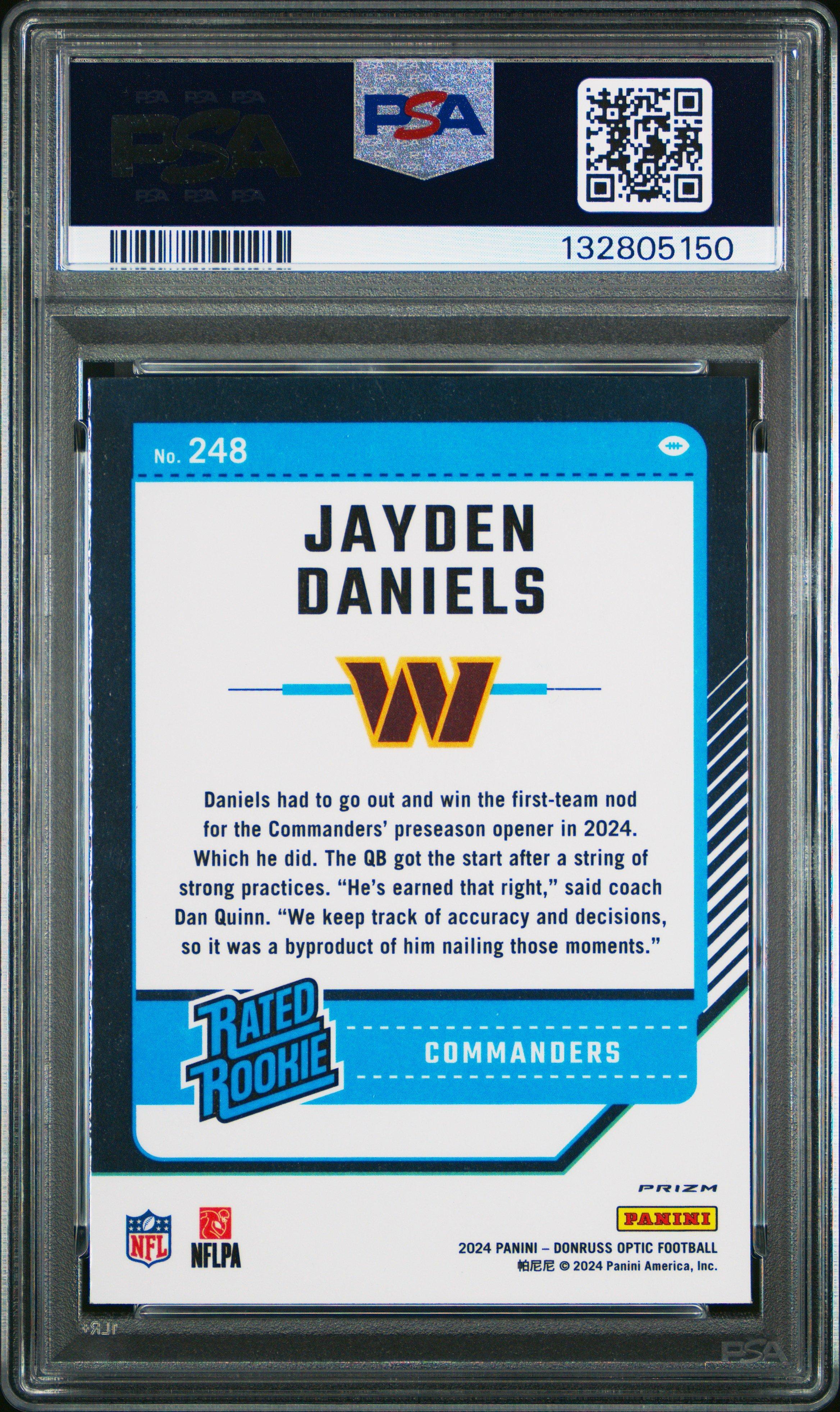 2024 Panini Donruss Optic 248 Jayden Daniels Green Hyper PSA 9