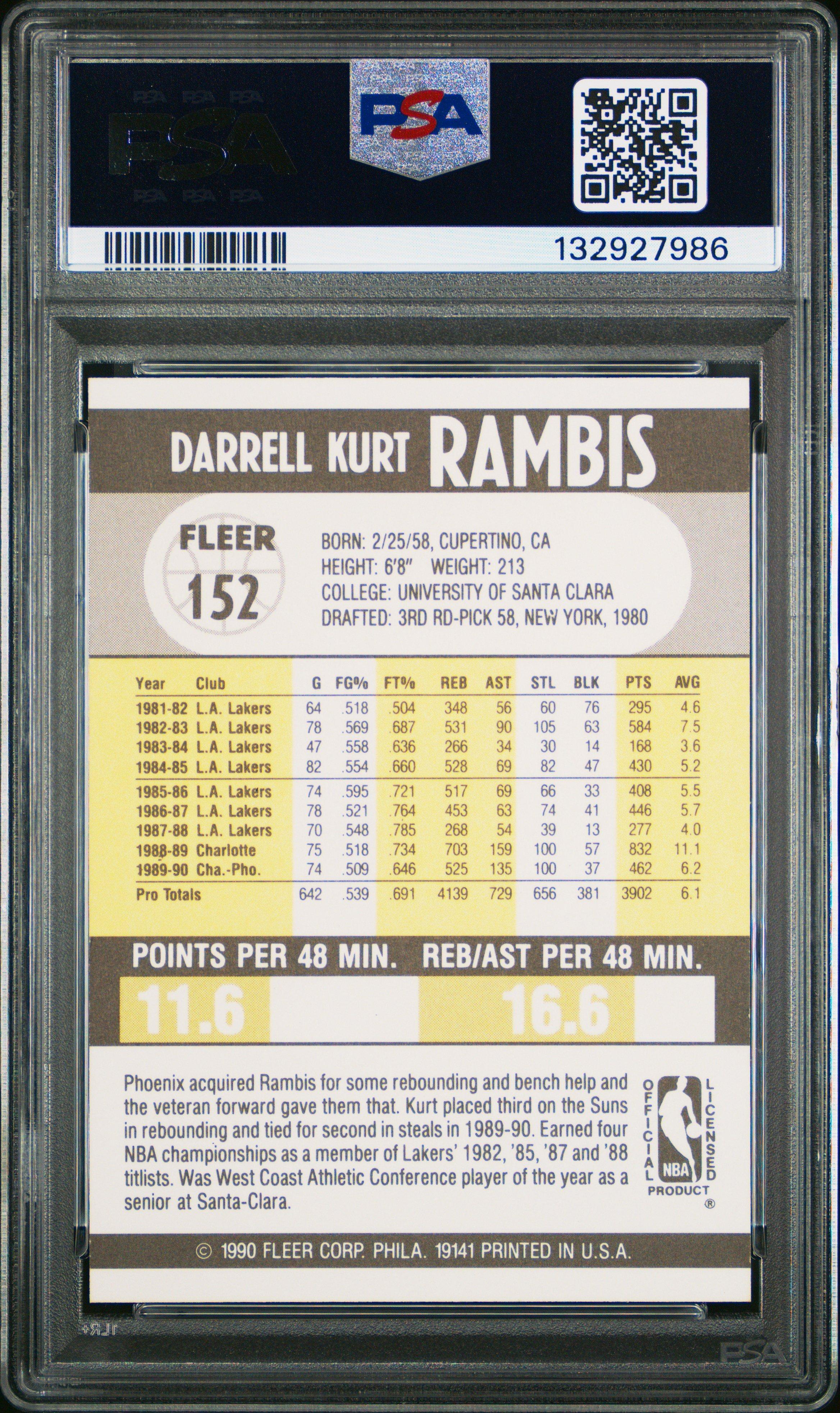 1990 Fleer 152 Kurt Rambis PSA 10 Graded Card | GameStop