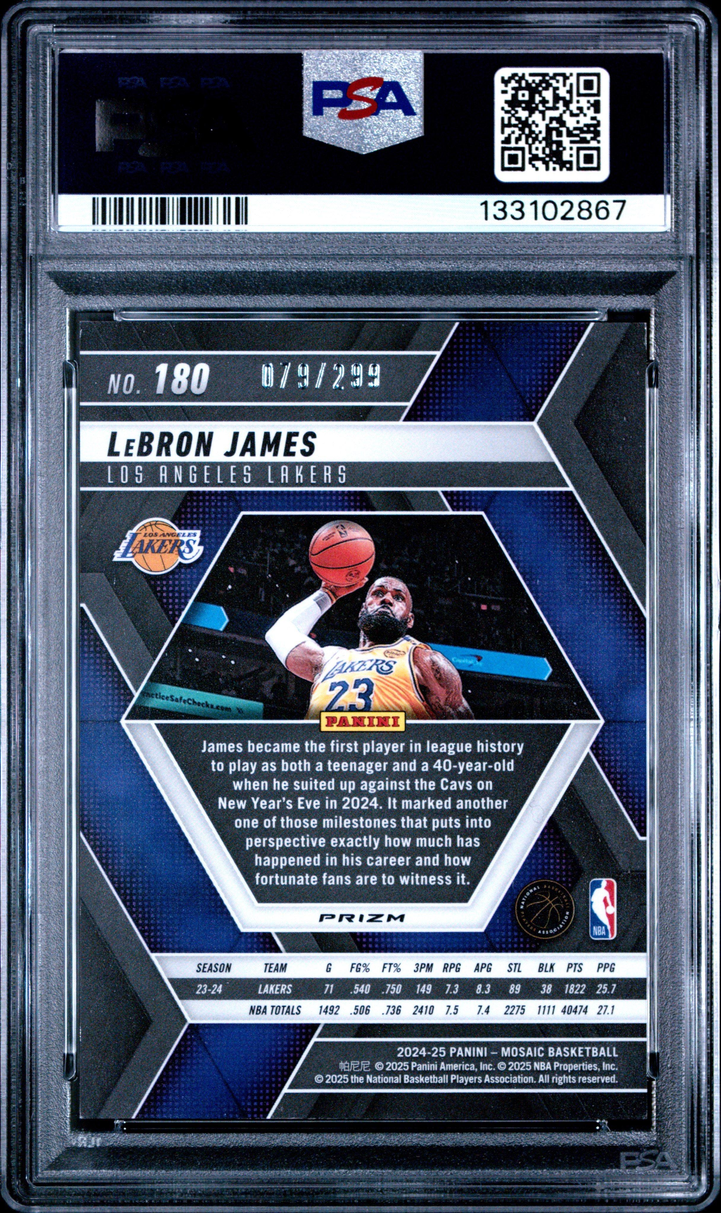 2024 Panini Mosaic 180 Lebron James Red Seismic PSA 8 Graded Card