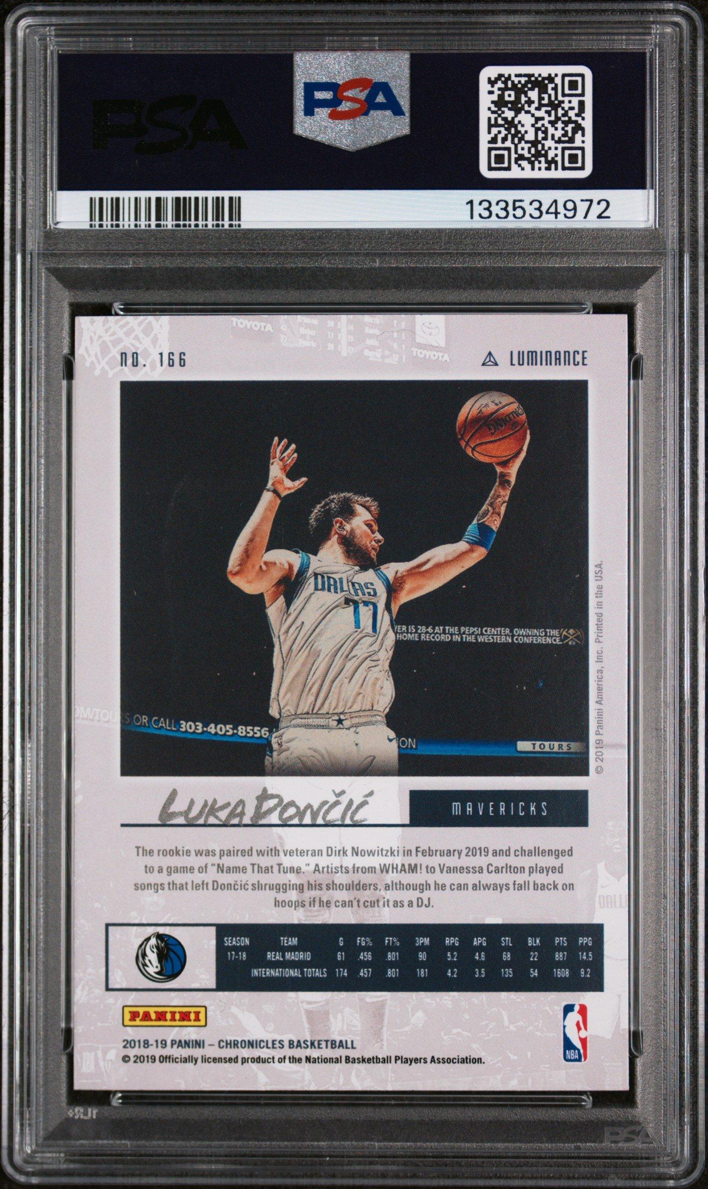 2018 Panini Chronicles 166 Luka Doncic Pink PSA 9 Graded Card