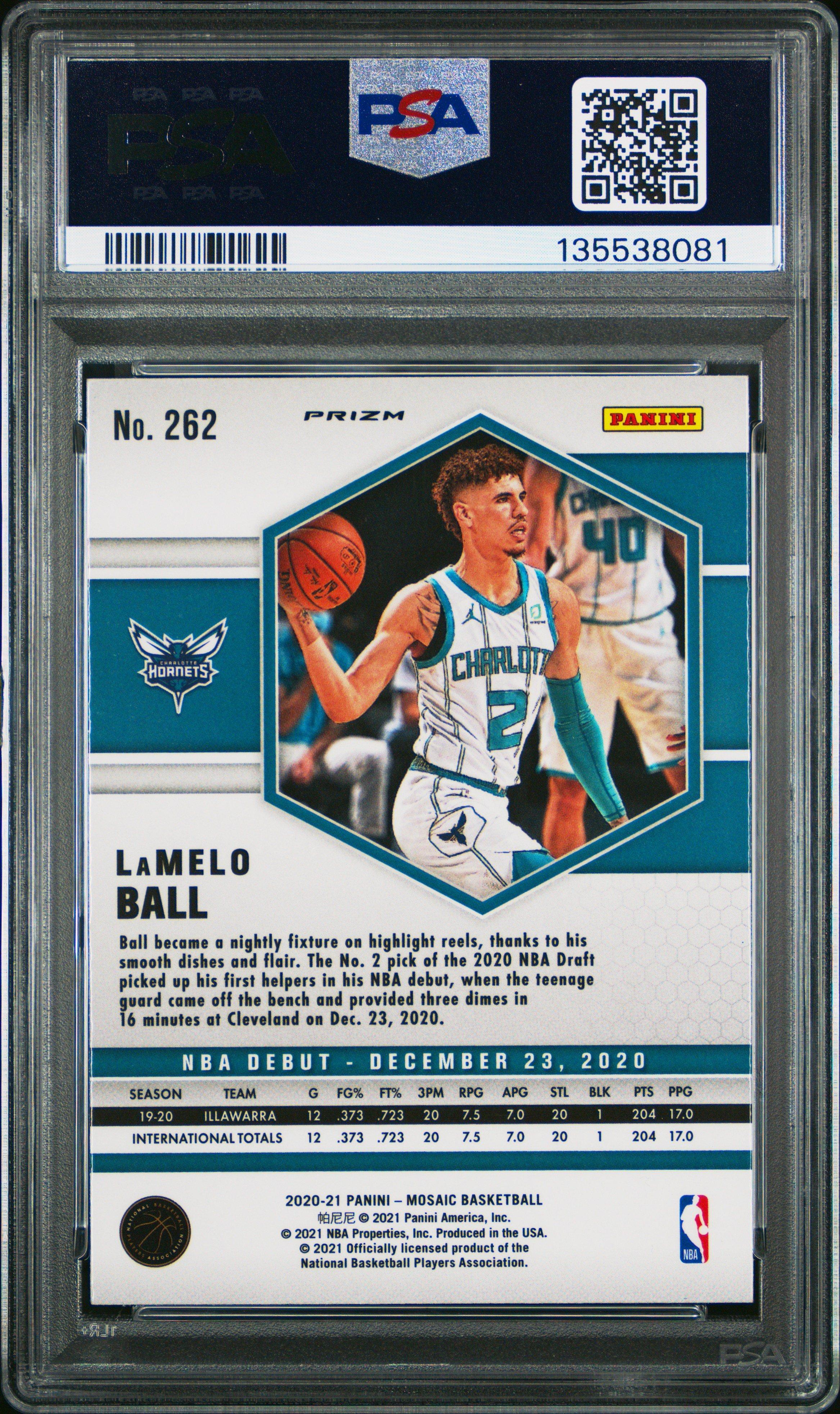 2020 Panini Mosaic 262 Lamelo Ball Gold Wave PSA 9 Graded Card