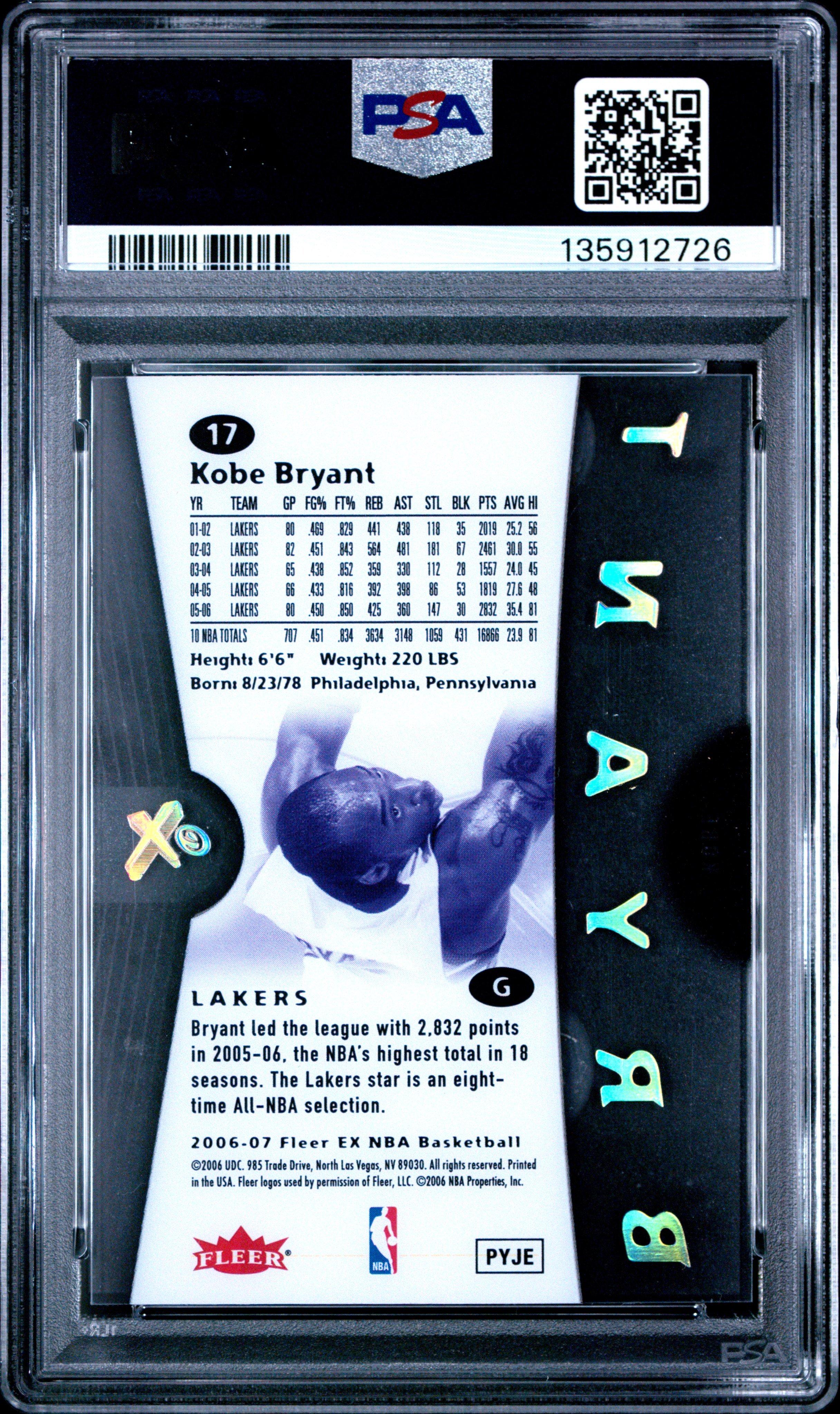 2006 Fleer E-x 17 Kobe Bryant PSA 9 Graded Card | GameStop