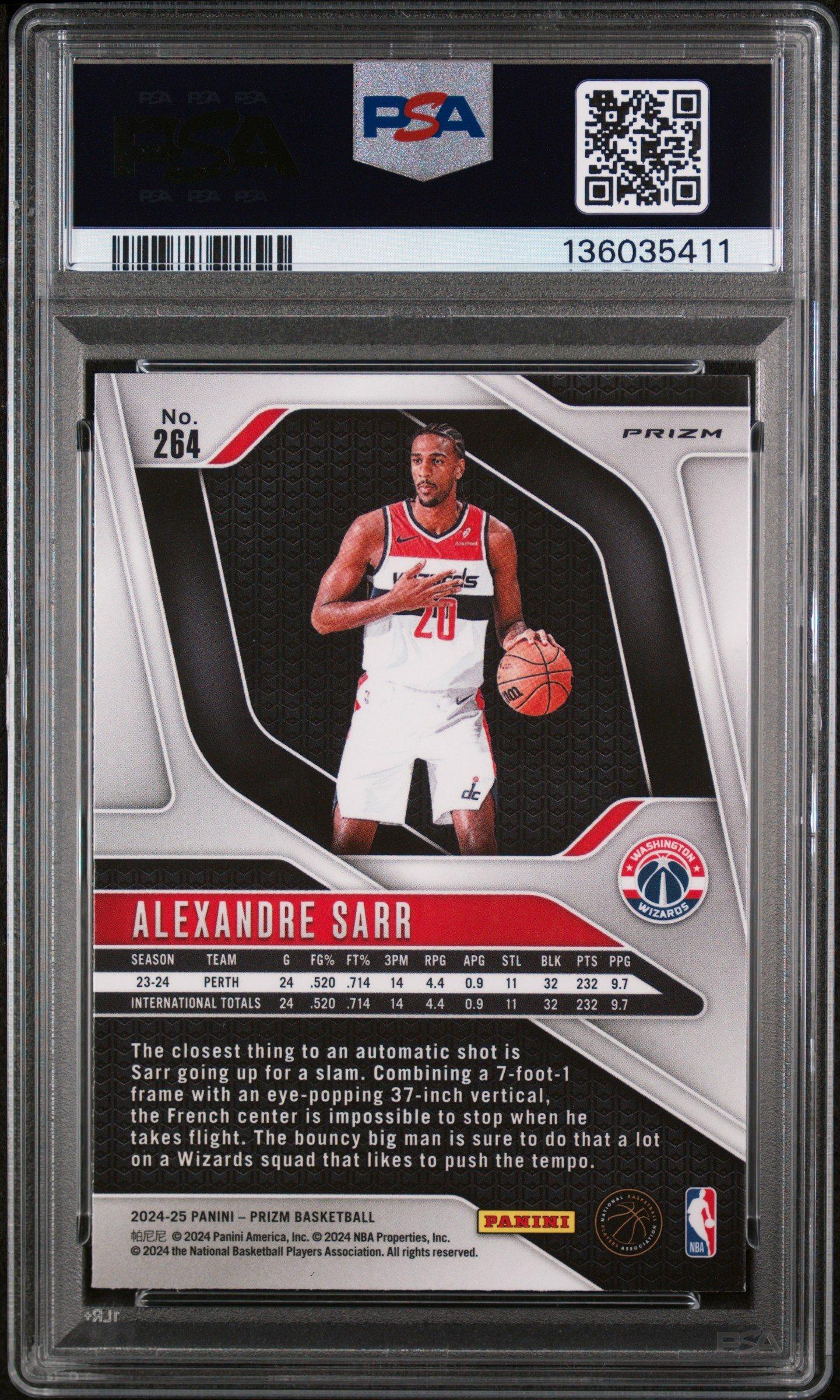 2024 Panini Prizm 264 Alexandre Sarr Red White Blue Prizm PSA 9