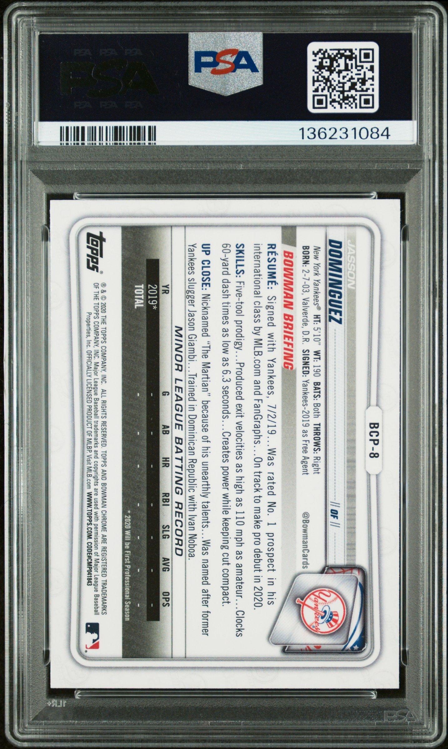 2020 Bowman Chrome Sapphire Edition Bcp8 Jasson Dominguez PSA 10