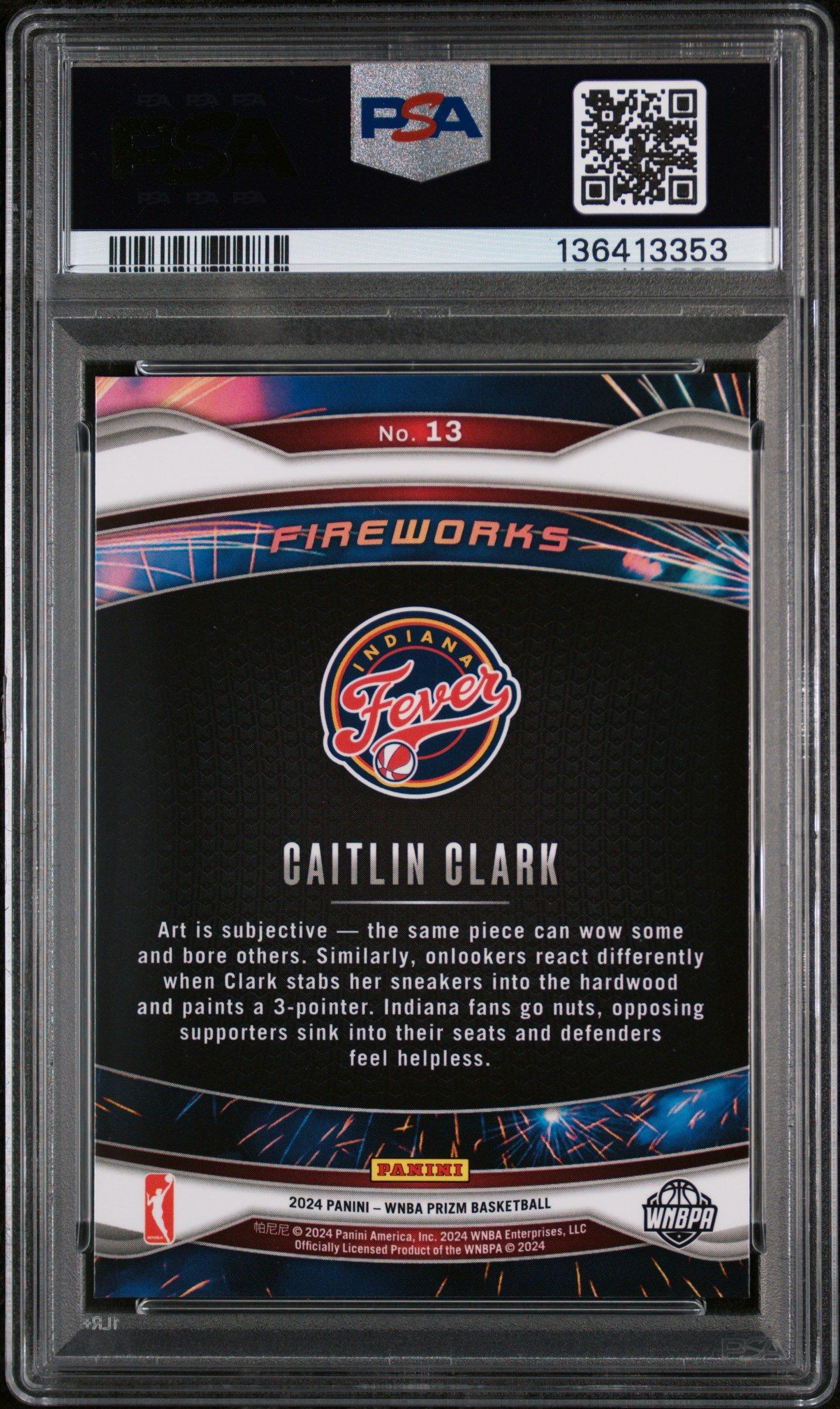 2024 Panini Prizm Wnba Fireworks 13 Caitlin Clark PSA 10 Graded
