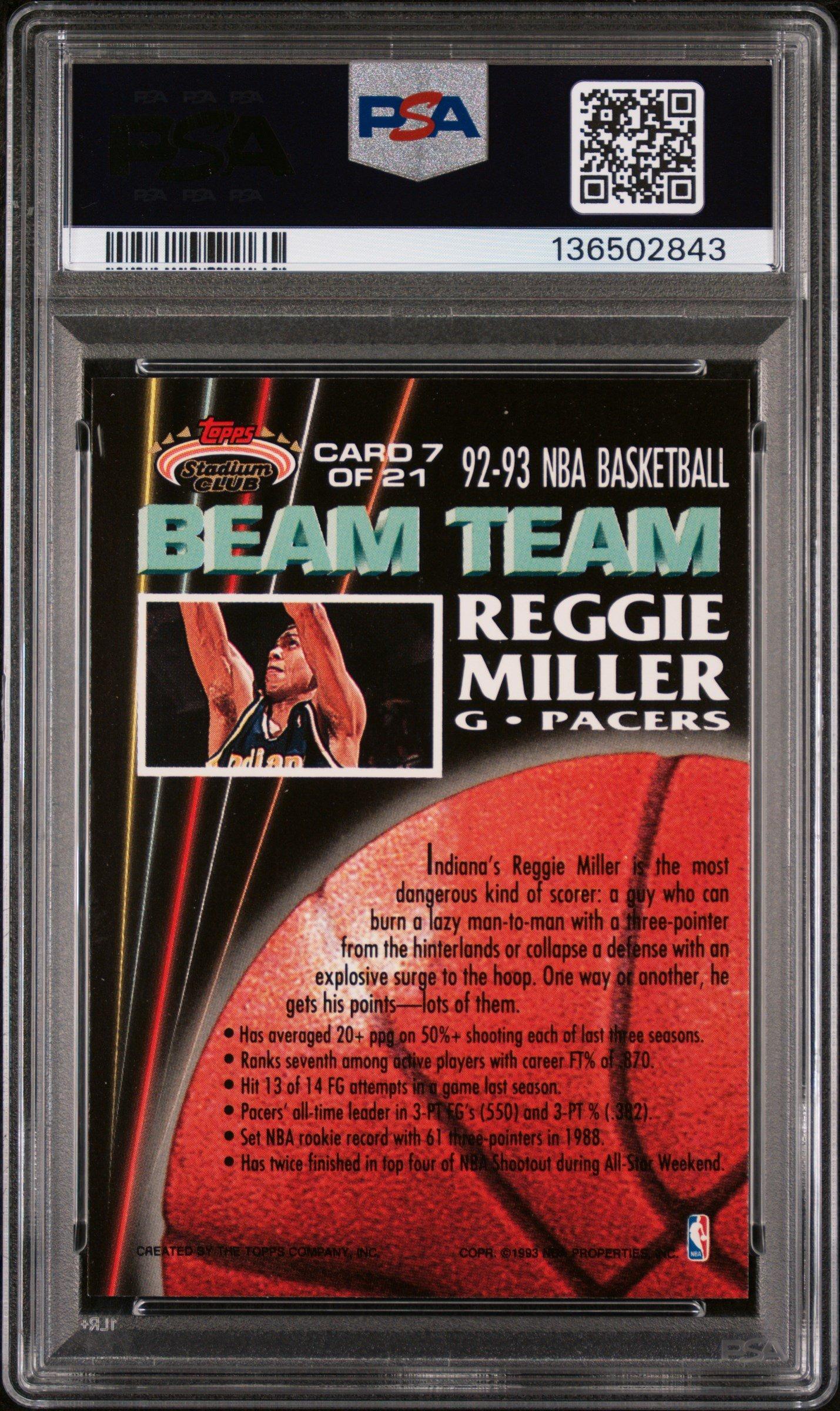 1992 Stadium Club Beam Team 7 Reggie Miller PSA 9