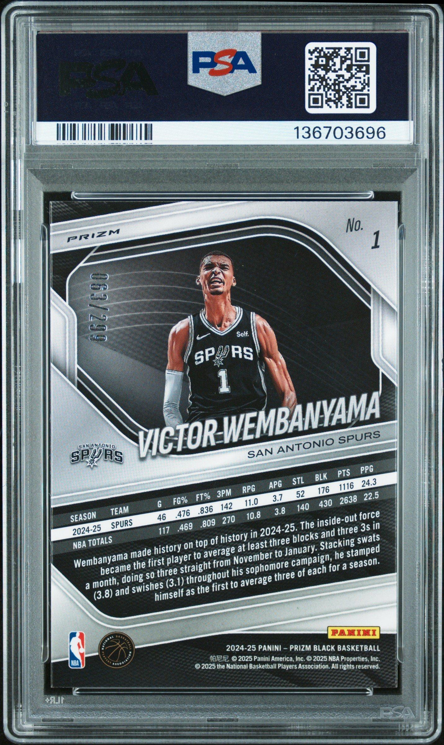 2024 Panini Prizm Black 1 Victor Wembanyama Red Prizm PSA 10
