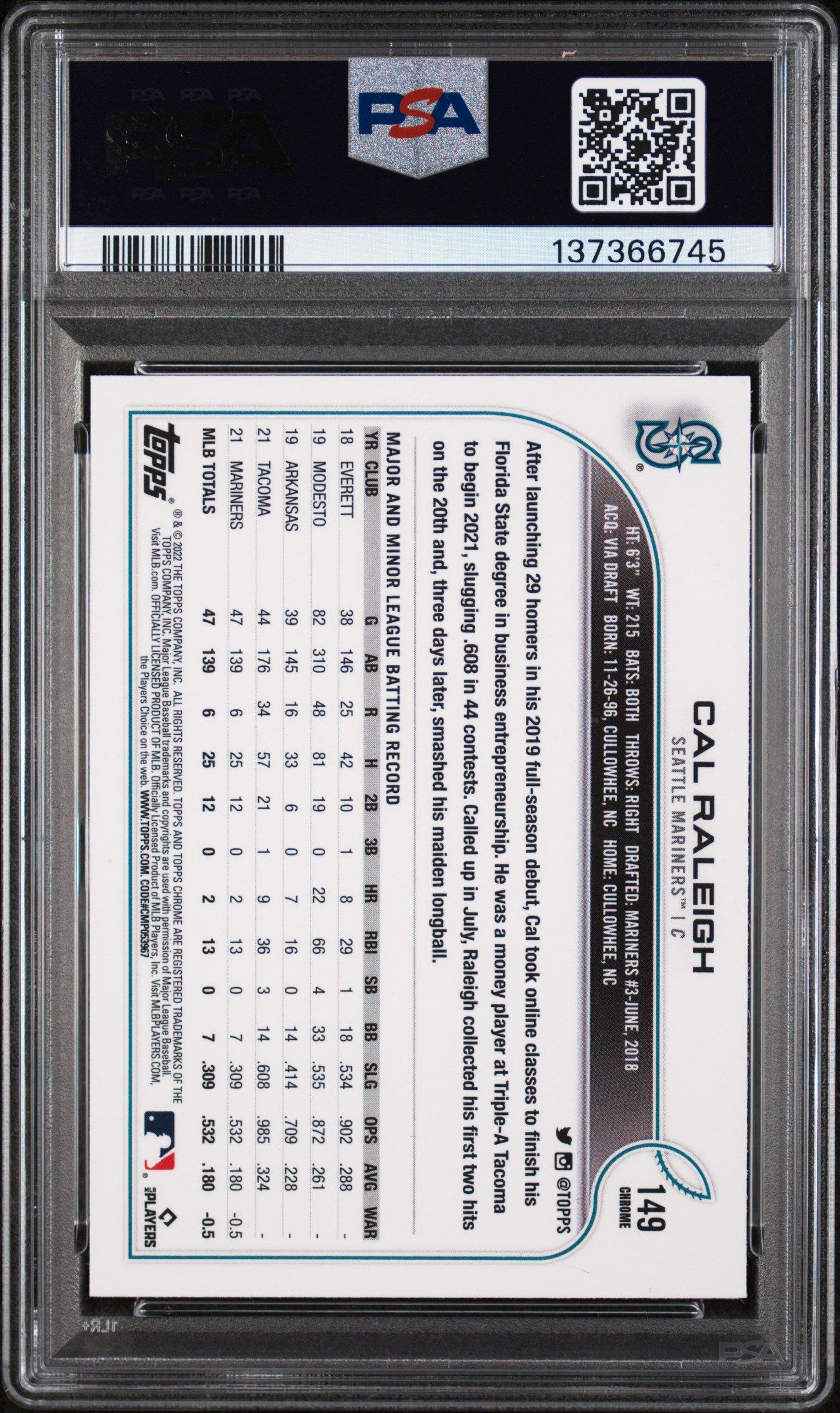 2022 Topps Chrome 149 Cal Raleigh Sepia Refractor PSA 10
