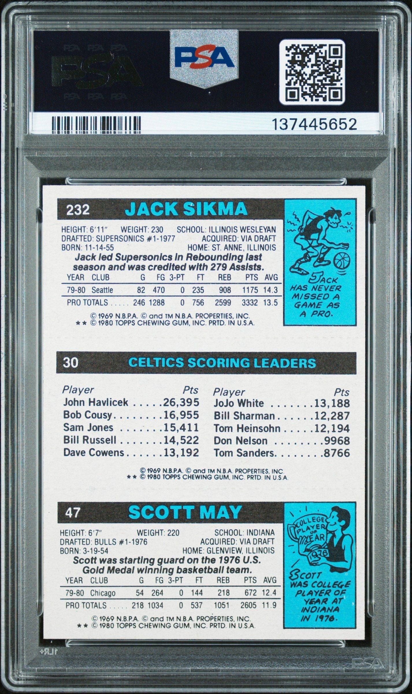 1980 Topps  Scoring Leader S.may,l.bird,j.sikma PSA 9