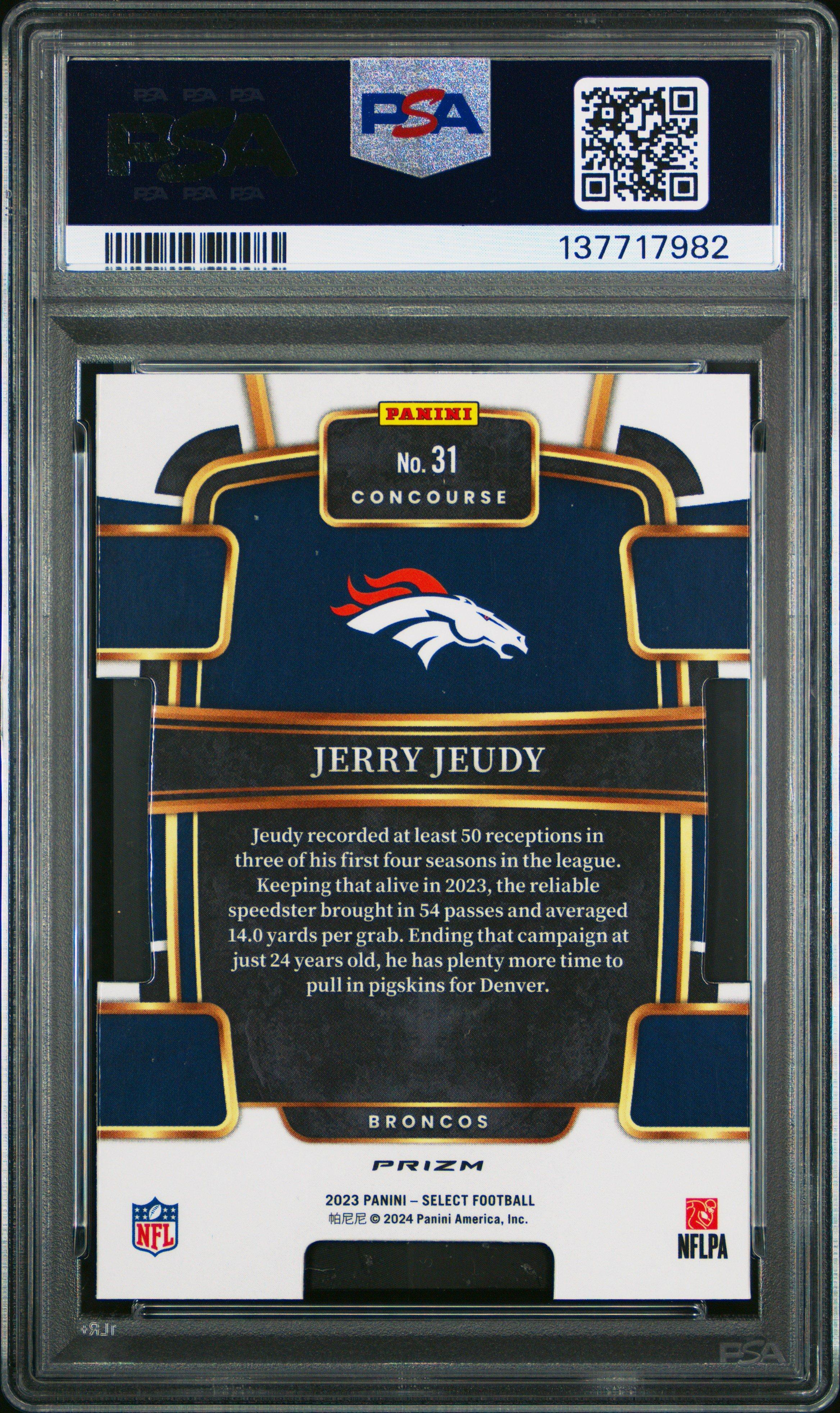 9ハーツGP BREAKER & Galaxy Monster ビリヤードキュー 2023 Panini Select 31 Jerry Jeudy Die-cut Zebra Prizm PSA 10