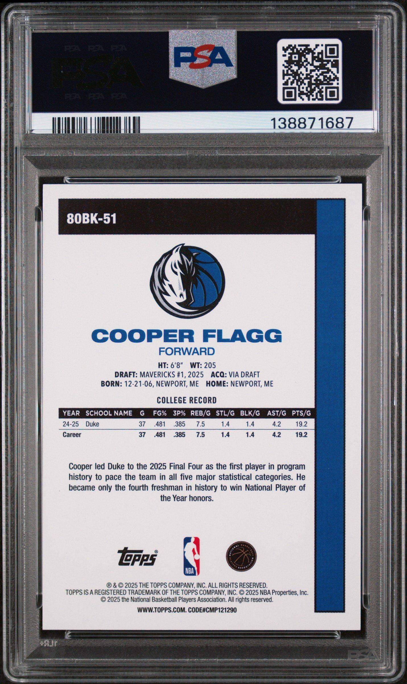 2025 Topps 1980-81 Topps Basketball 80bk-51 Cooper Flagg PSA