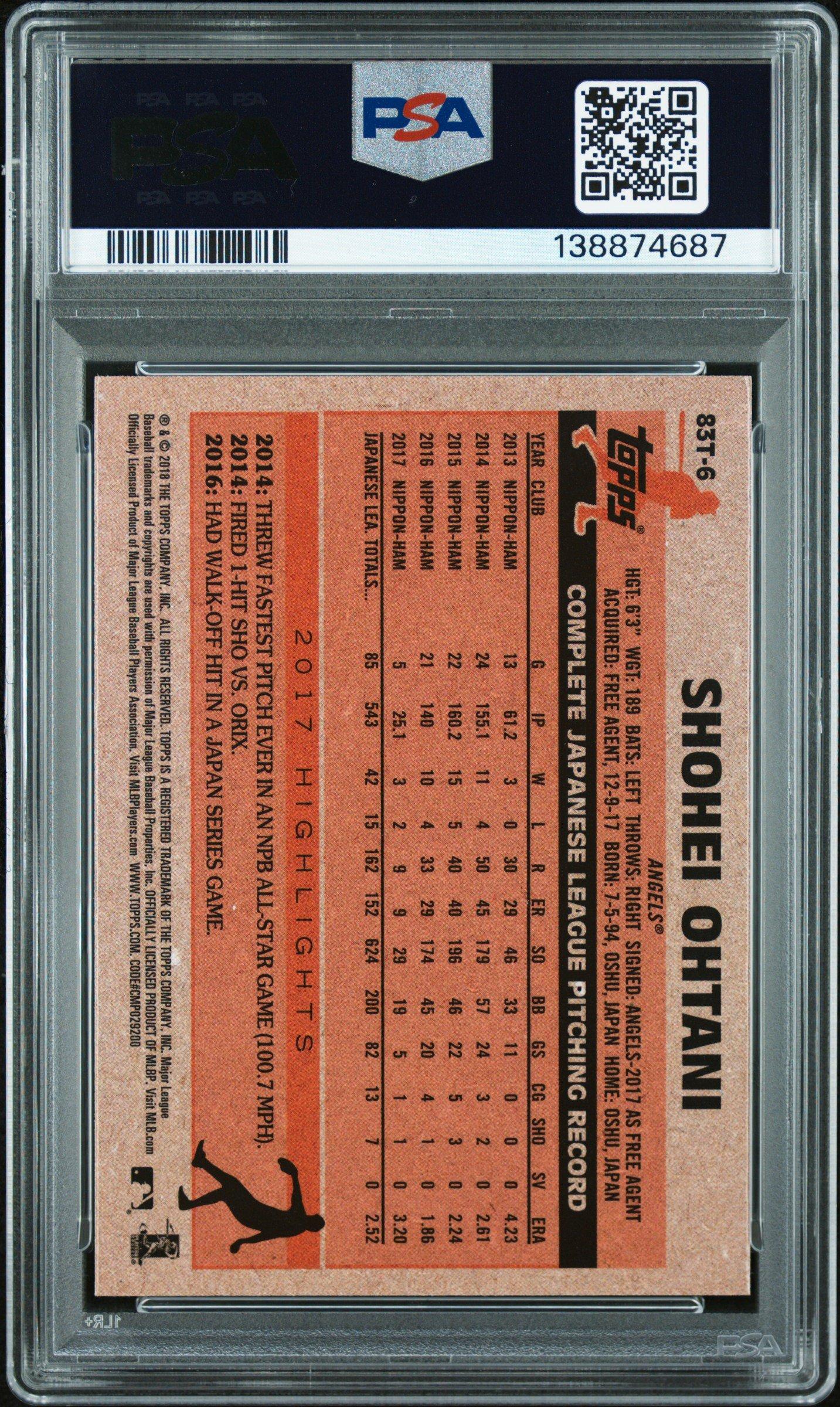 2018 Topps Chrome 1983 Topps 83t-6 Shohei Ohtani PSA 9