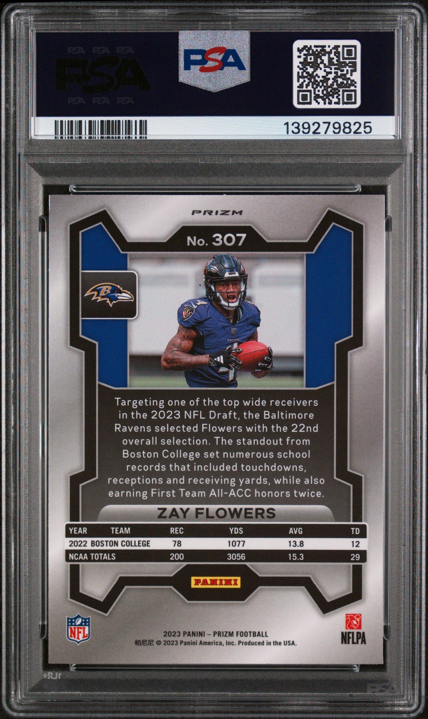 2023 Panini Prizm 307 Zay Flowers Silver Prizm PSA 10 Graded Card
