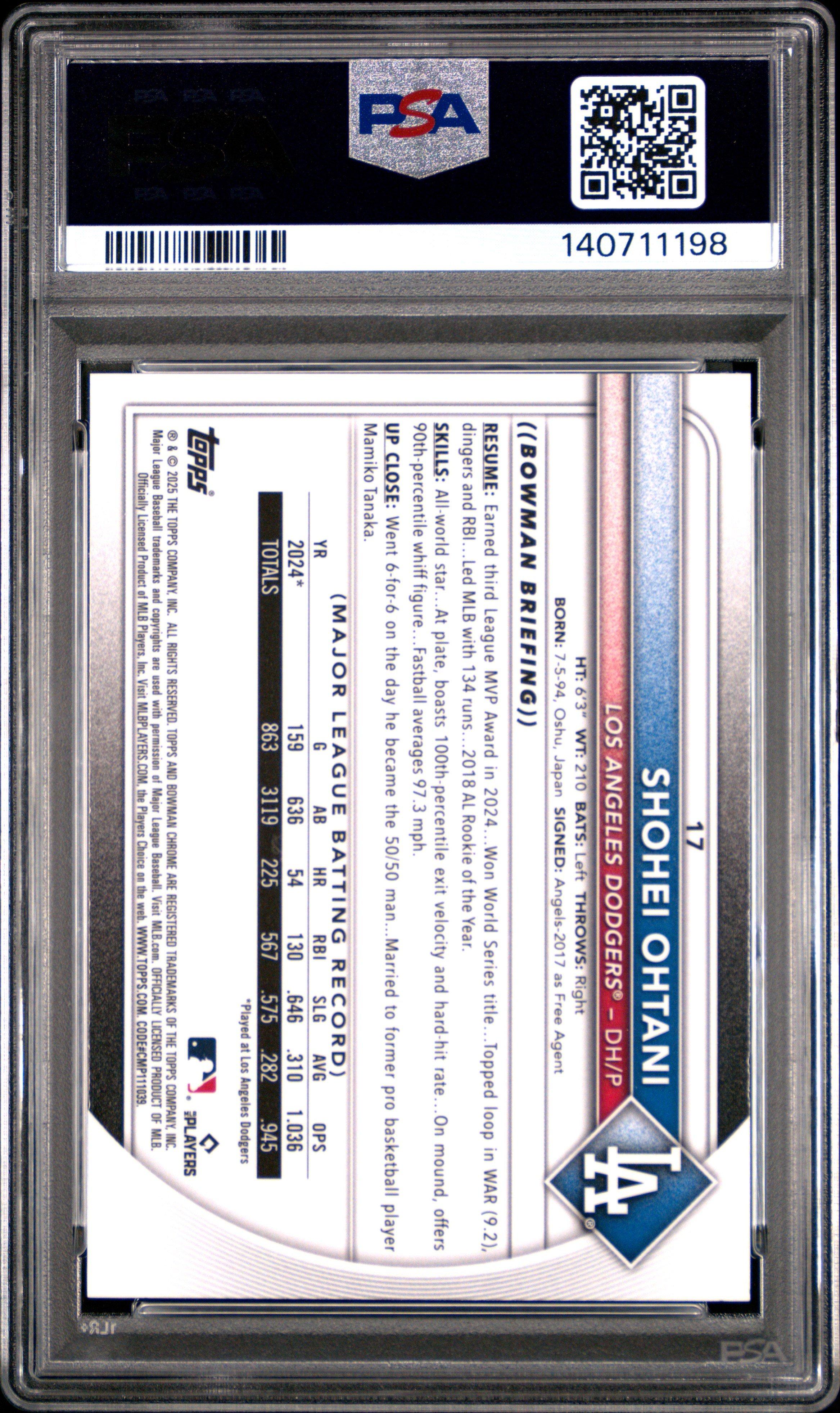 2025 Bowman Chrome Mega Box 17 Shohei Ohtani PSA 10 Graded Card