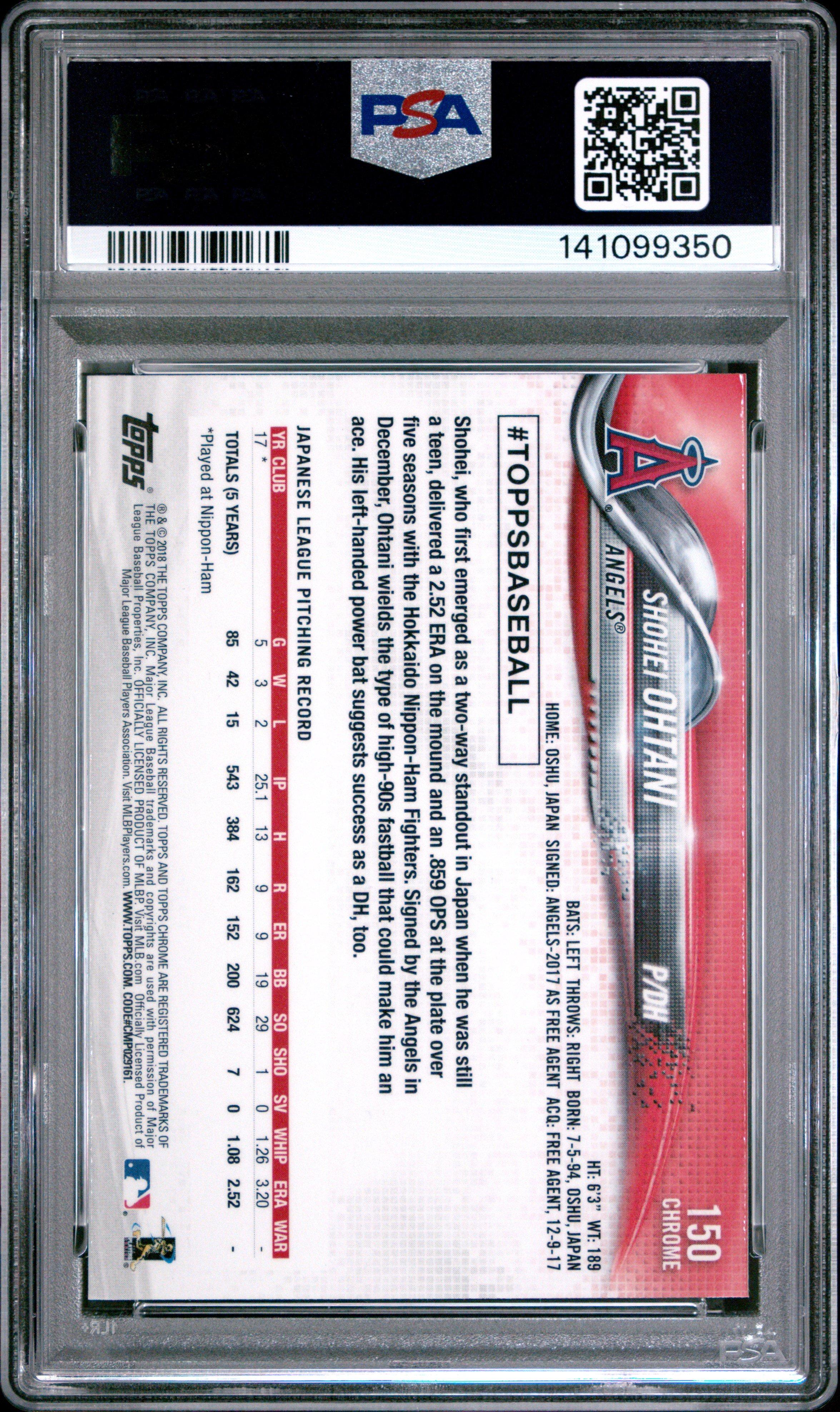 2018 Topps Chrome 150 Shohei Ohtani PSA 10 Graded Card | GameStop