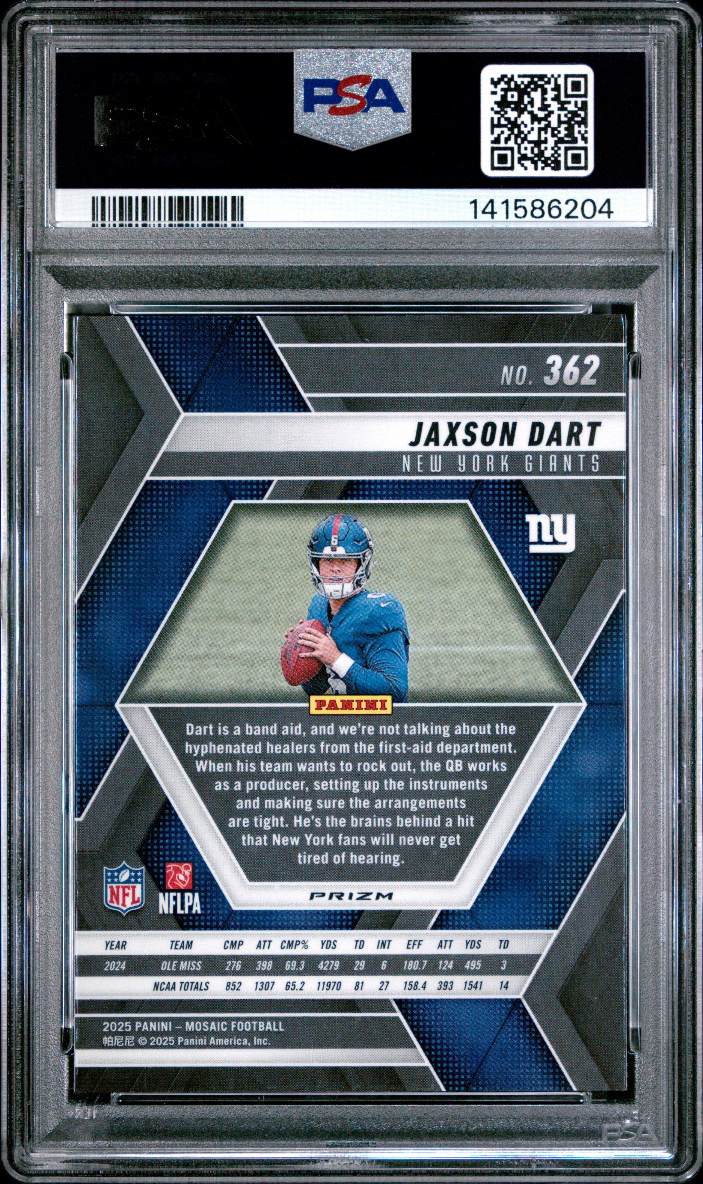 2025 Panini Mosaic 362 Jaxson Dart Honeycomb PSA 9 Graded Card