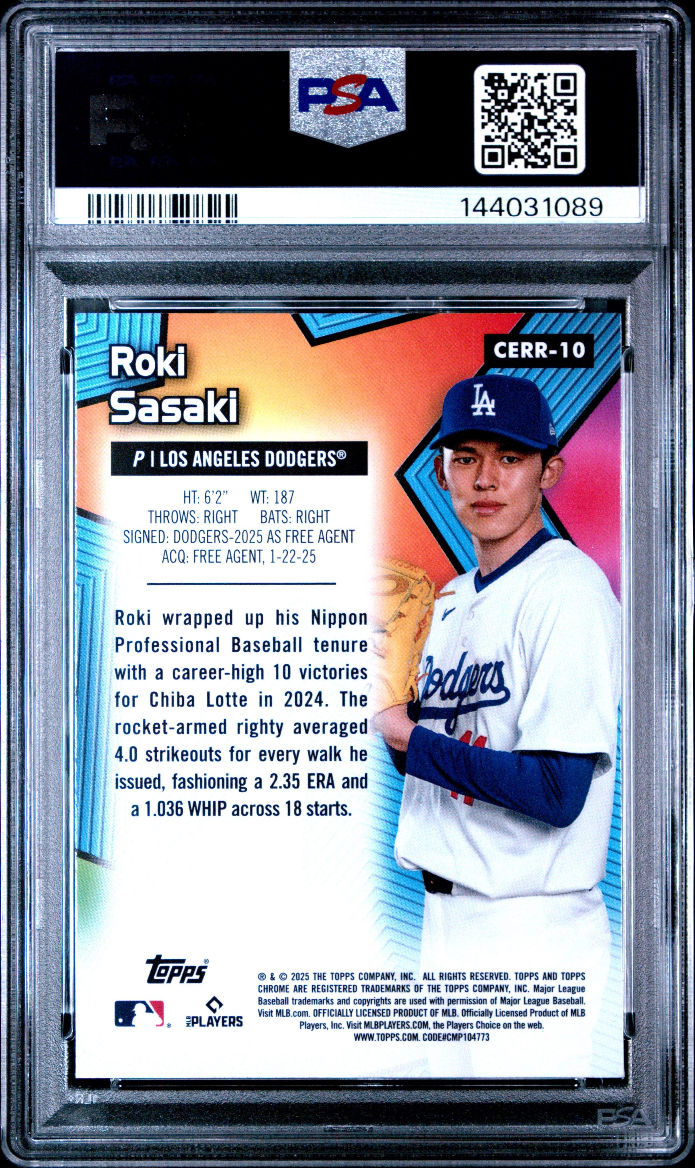 2025 Topps Chrome All Etch Rookie Rush Cerr10 Roki Sasaki PSA 10