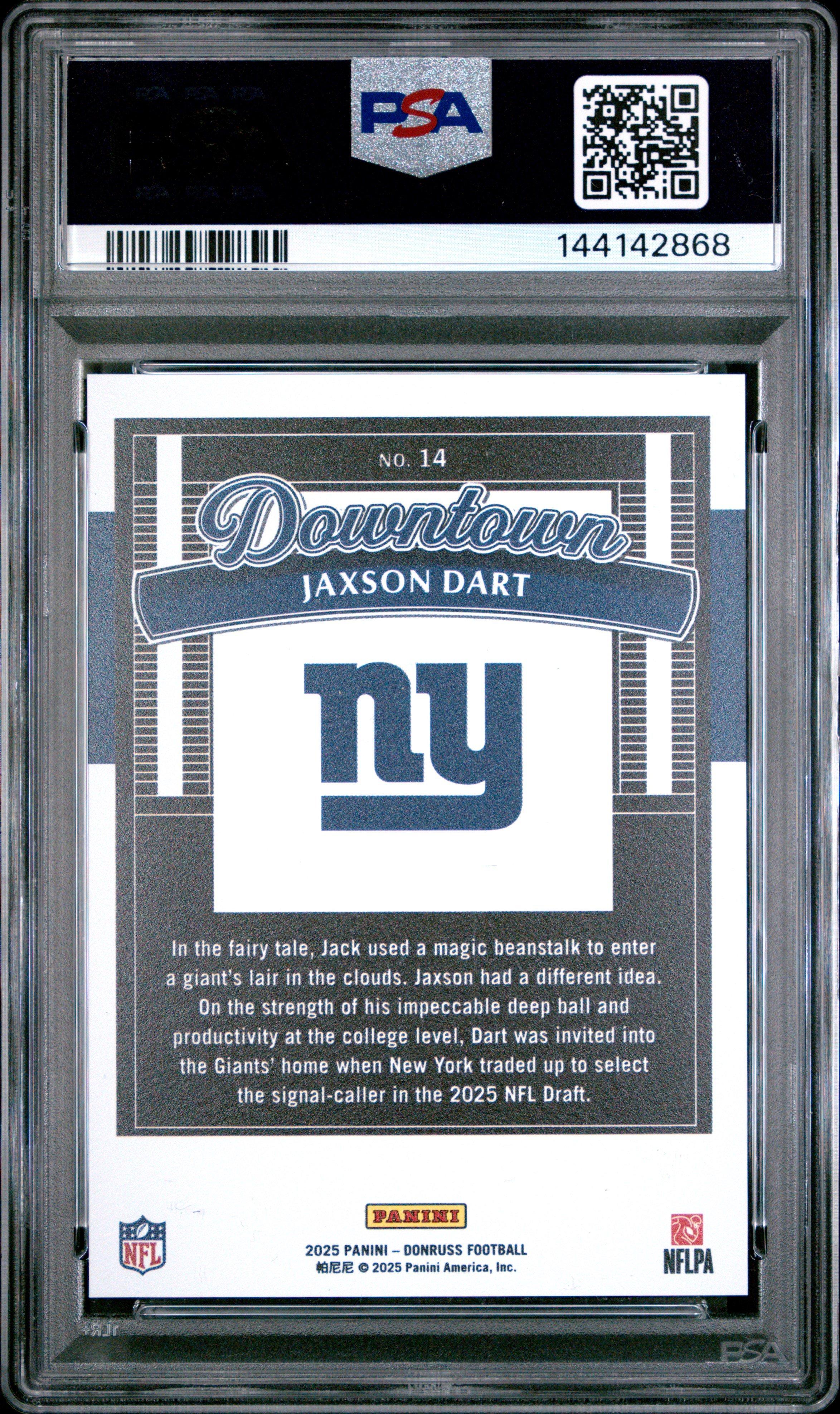 2025 Panini Donruss Downtown 14 Jaxson Dart PSA 10 Graded Card
