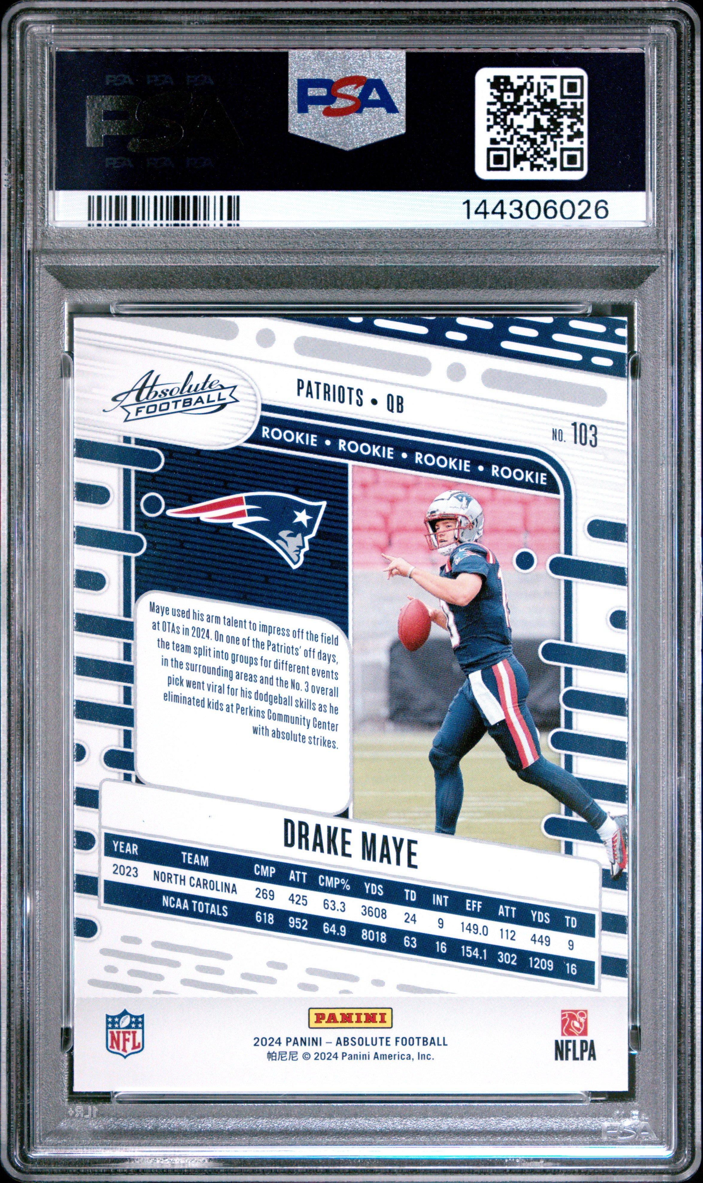 2024 Panini Absolute 103 Drake Maye PSA 10