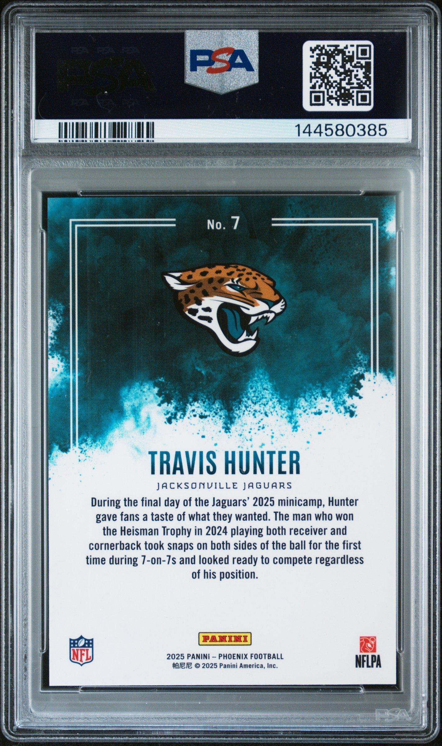 2025 Panini Phoenix Color Blast 7 Travis Hunter PSA 10 Graded Card