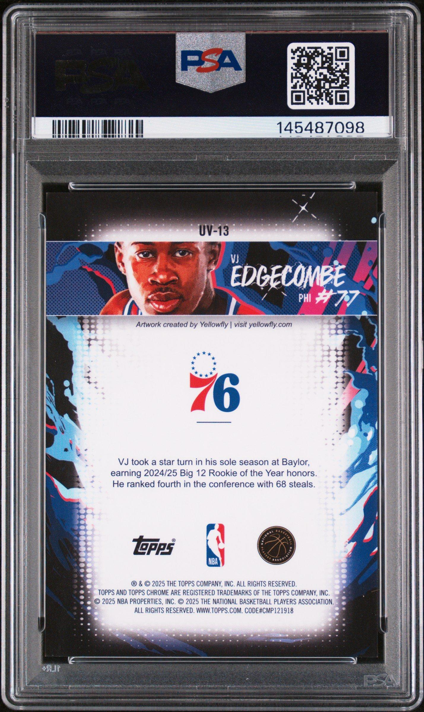 2025 Topps Chrome Ultra Violet Uv-13 Vj Edgecombe PSA 10 Graded