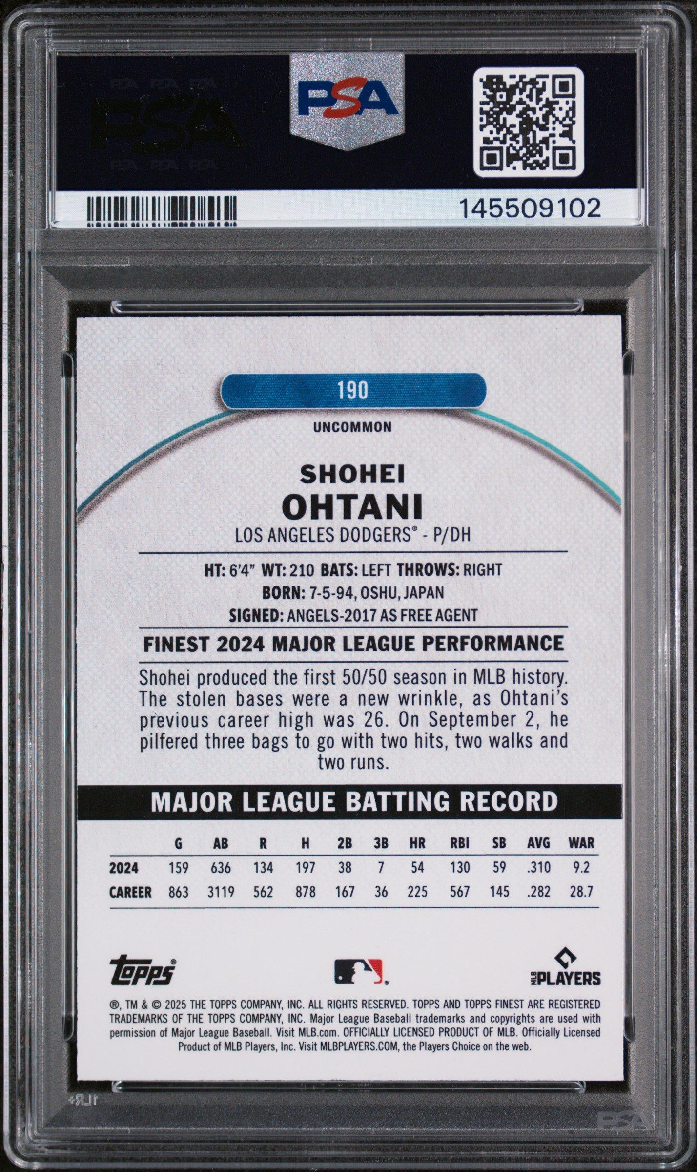 2025 Topps Finest 190 Shohei Ohtani Magenta Refractor PSA 10