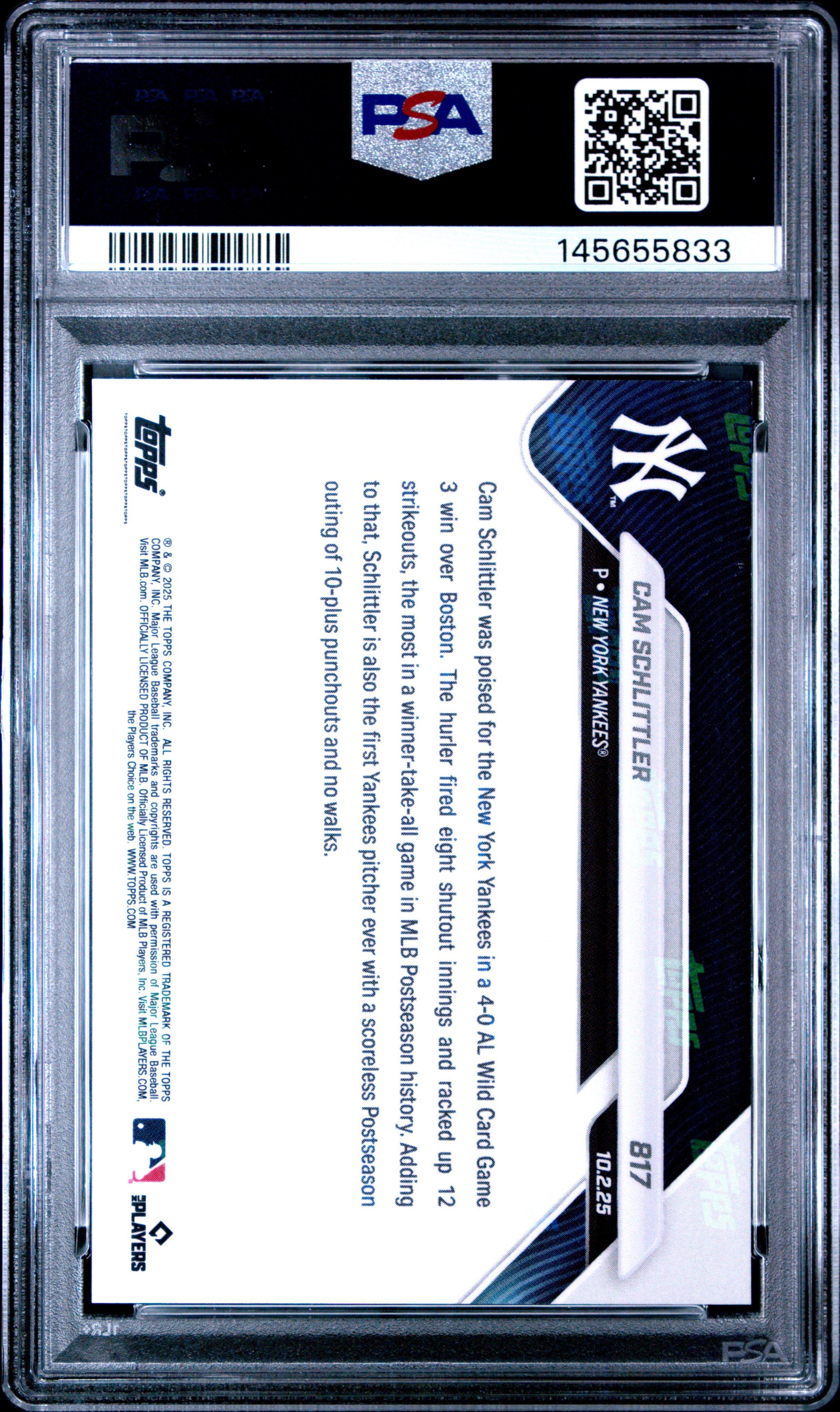 2025 Topps Now 817 Cam Schlittler PSA 10 Graded Card | GameStop