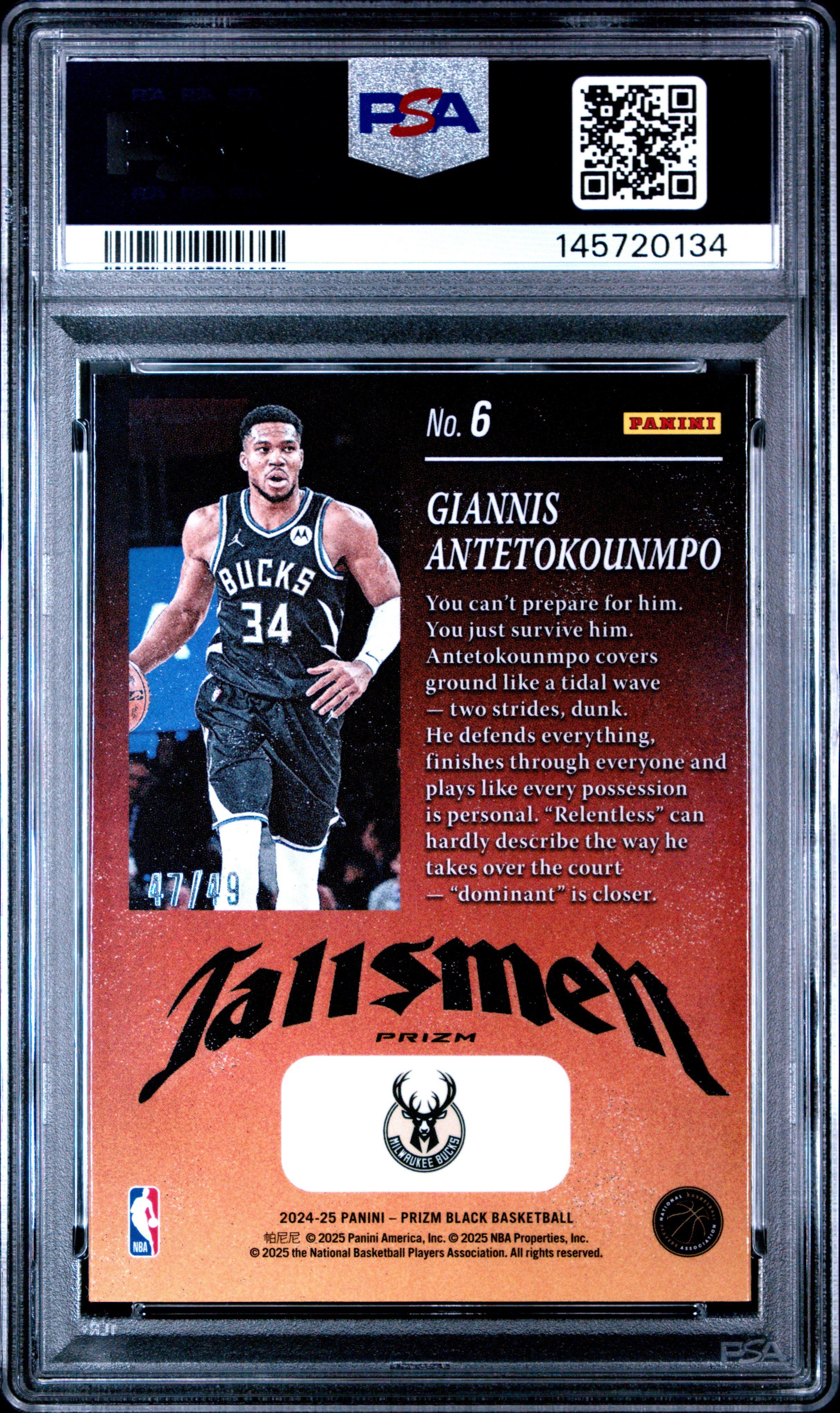 2024 Panini Prizm Black Talismen 6 Giannis Antetokounmpo Orange