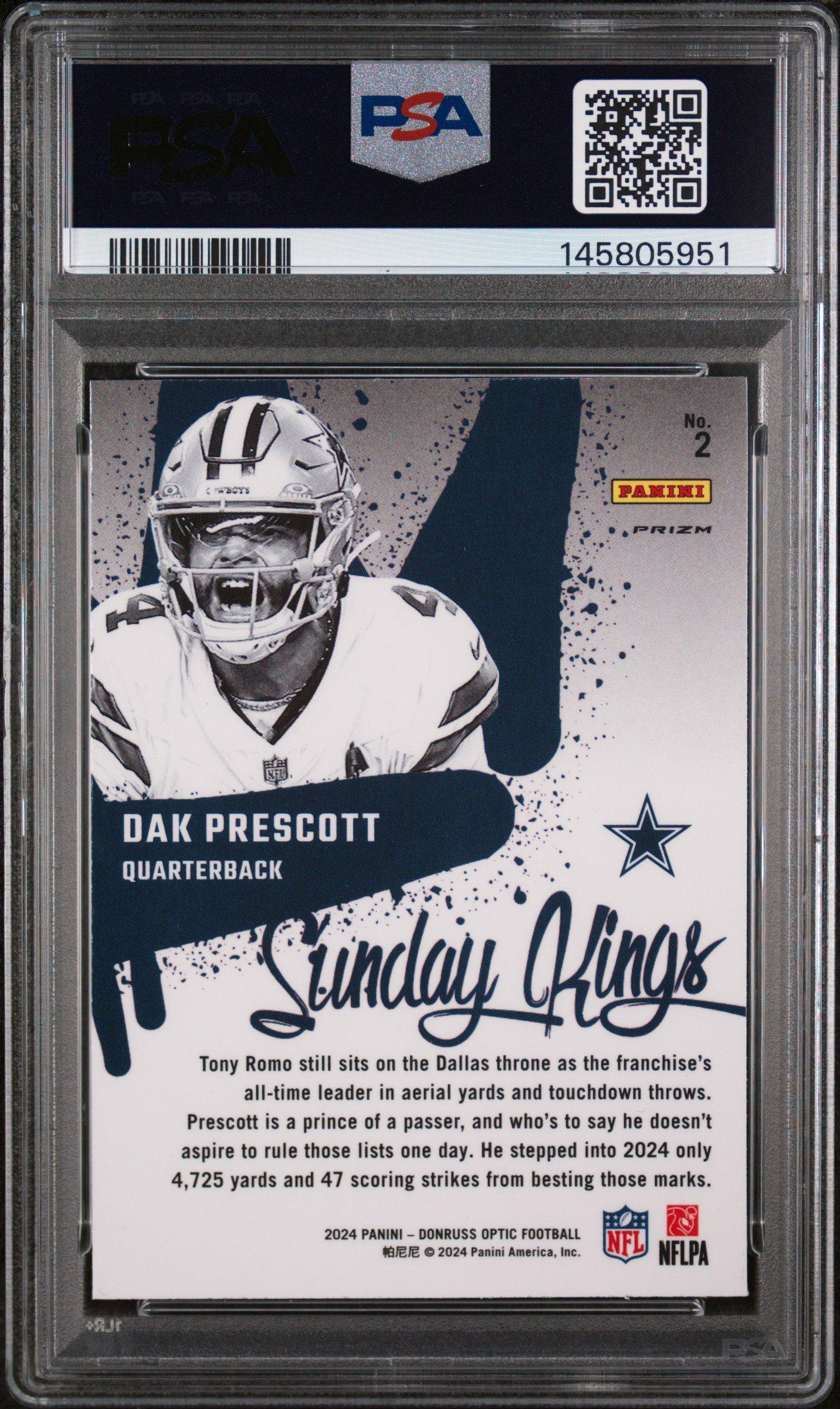 2024 Panini Donruss Optic Sunday Kings 2 Dak Prescott PSA 9