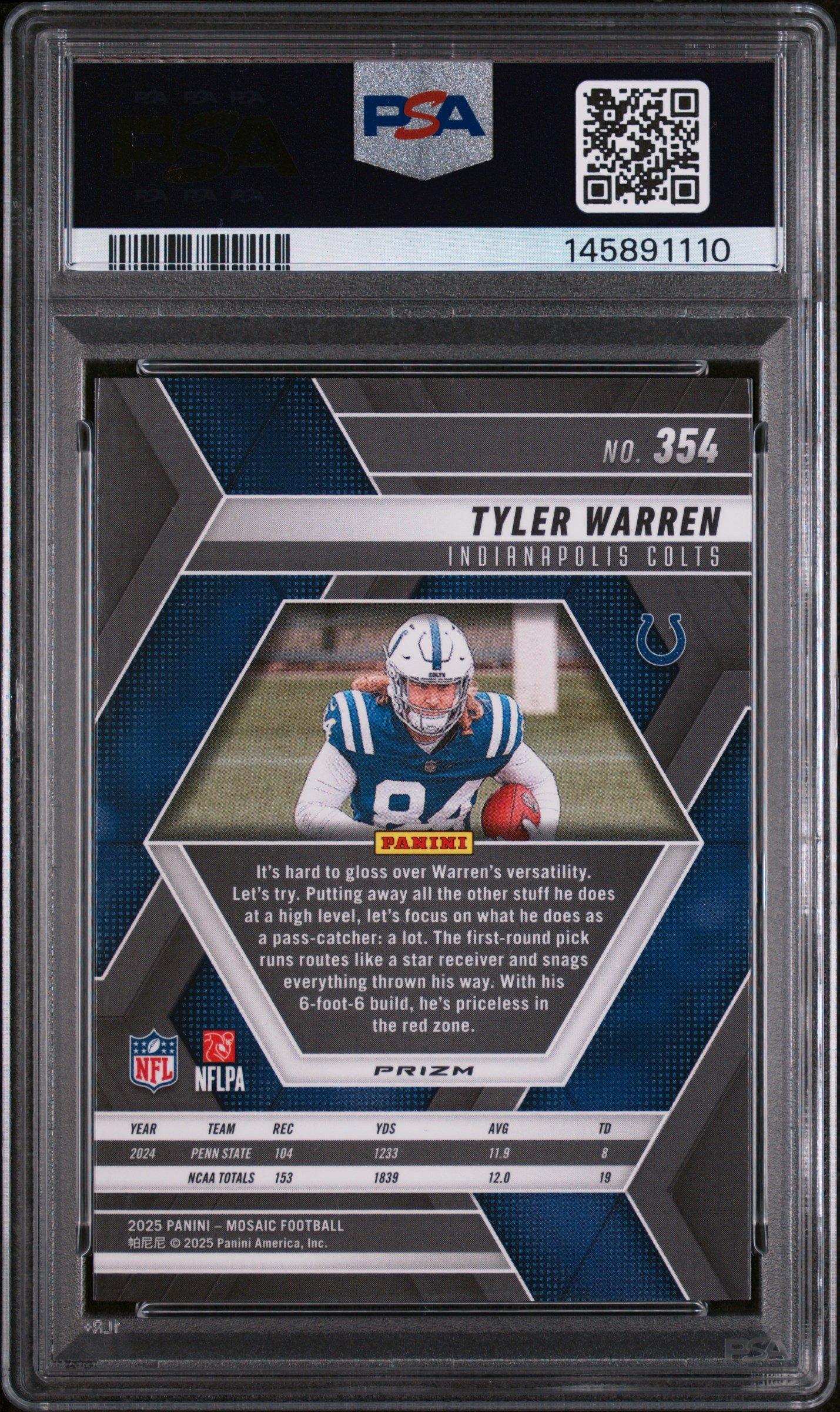 2025 Panini Mosaic 354 Tyler Warren Red & White Stripe PSA 9