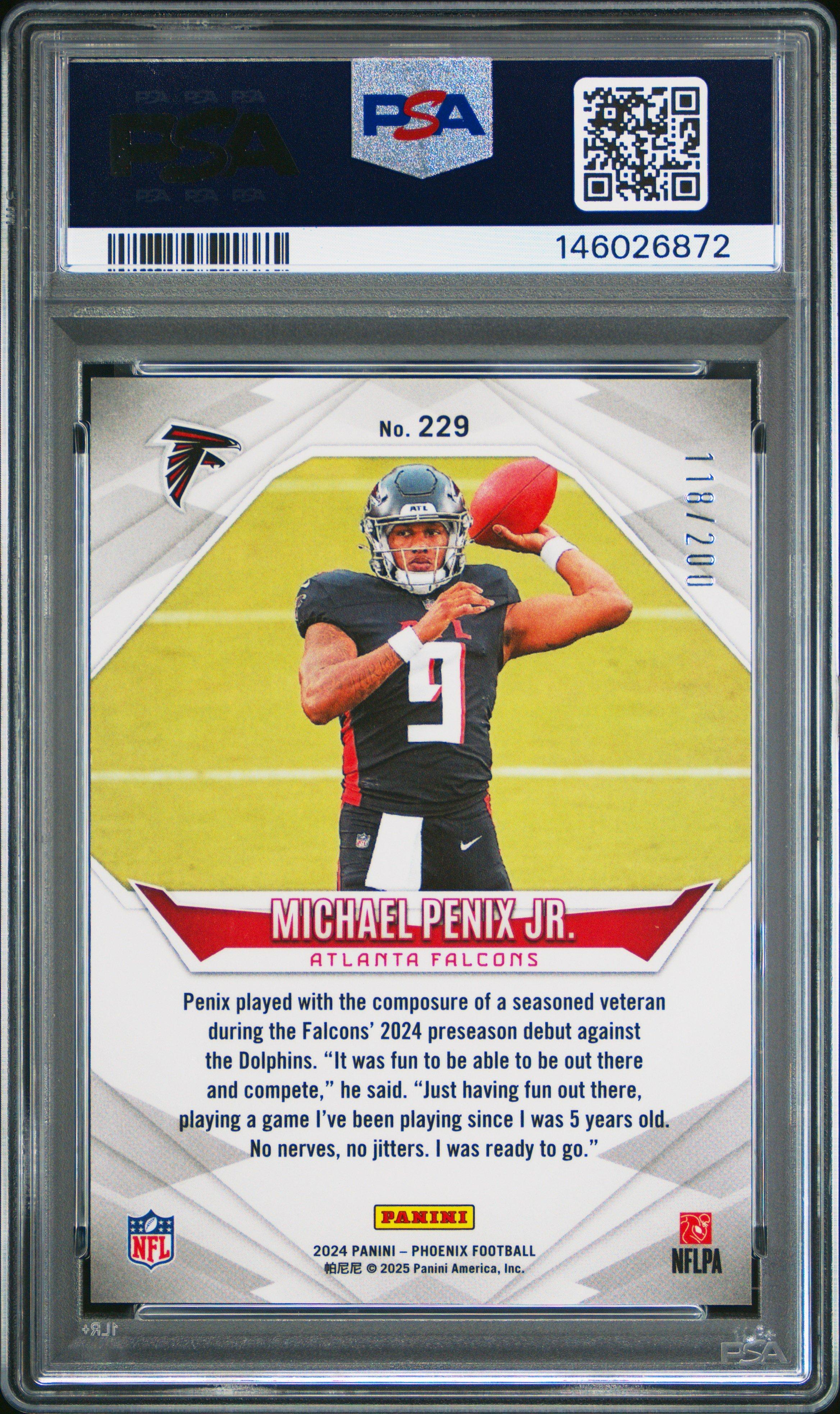 2024 Panini Phoenix 229 Michael Penix Jr. Pulsar PSA 10 Graded