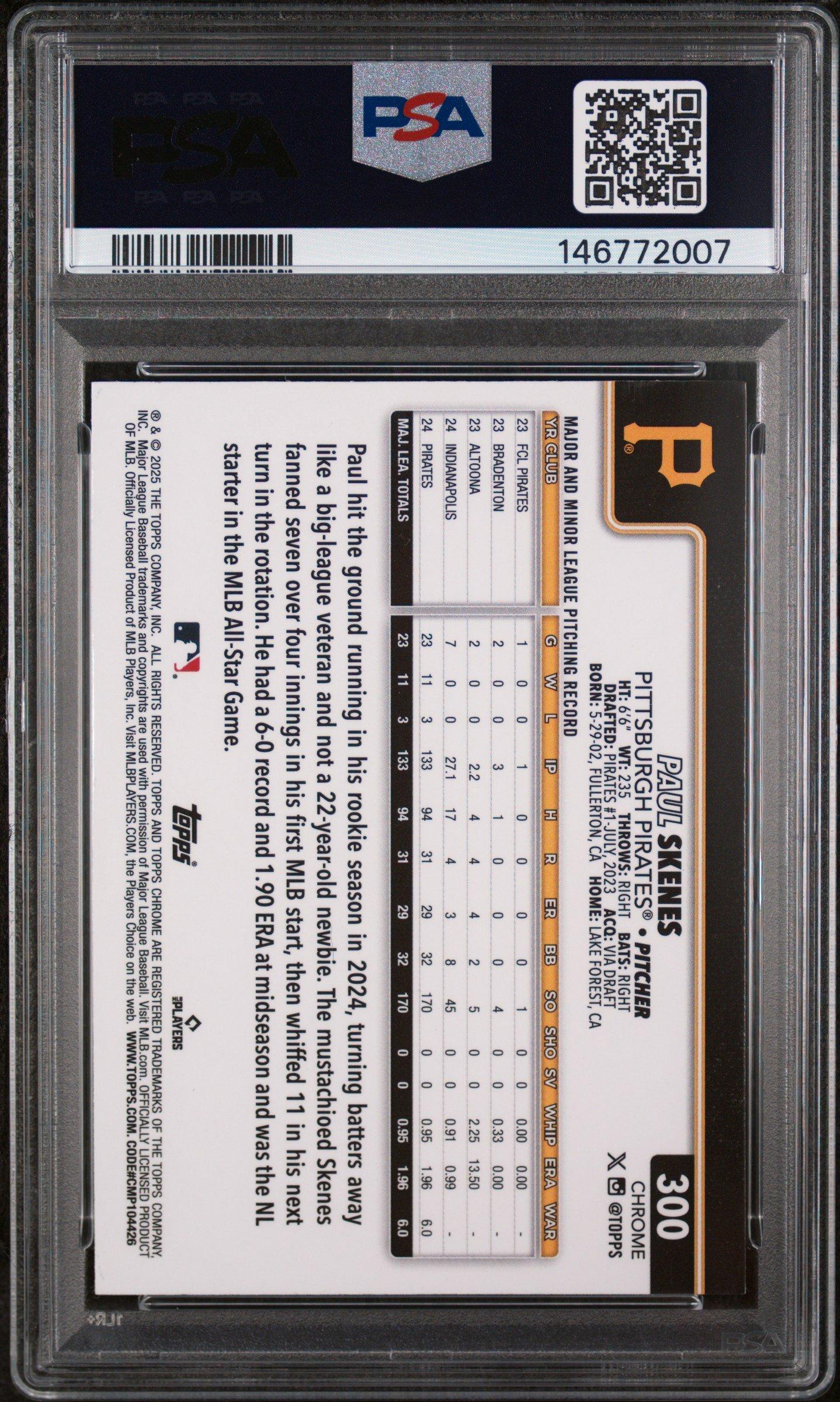 2025 Topps Chrome 300 Paul Skenes Sepia Refractor PSA 10