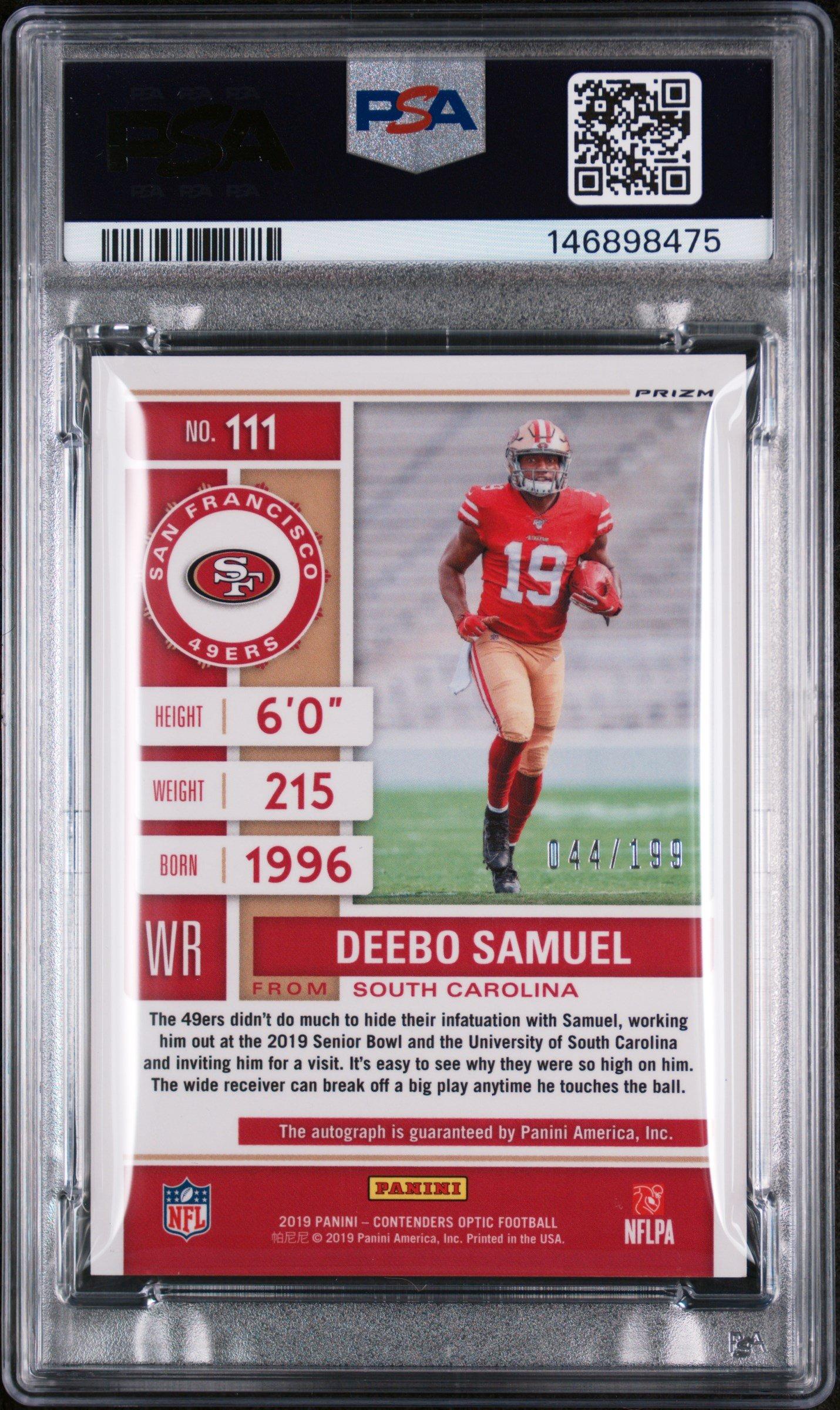 2019 Panini Contenders Optic 111 Deebo Samuel Autograph-red PSA 9