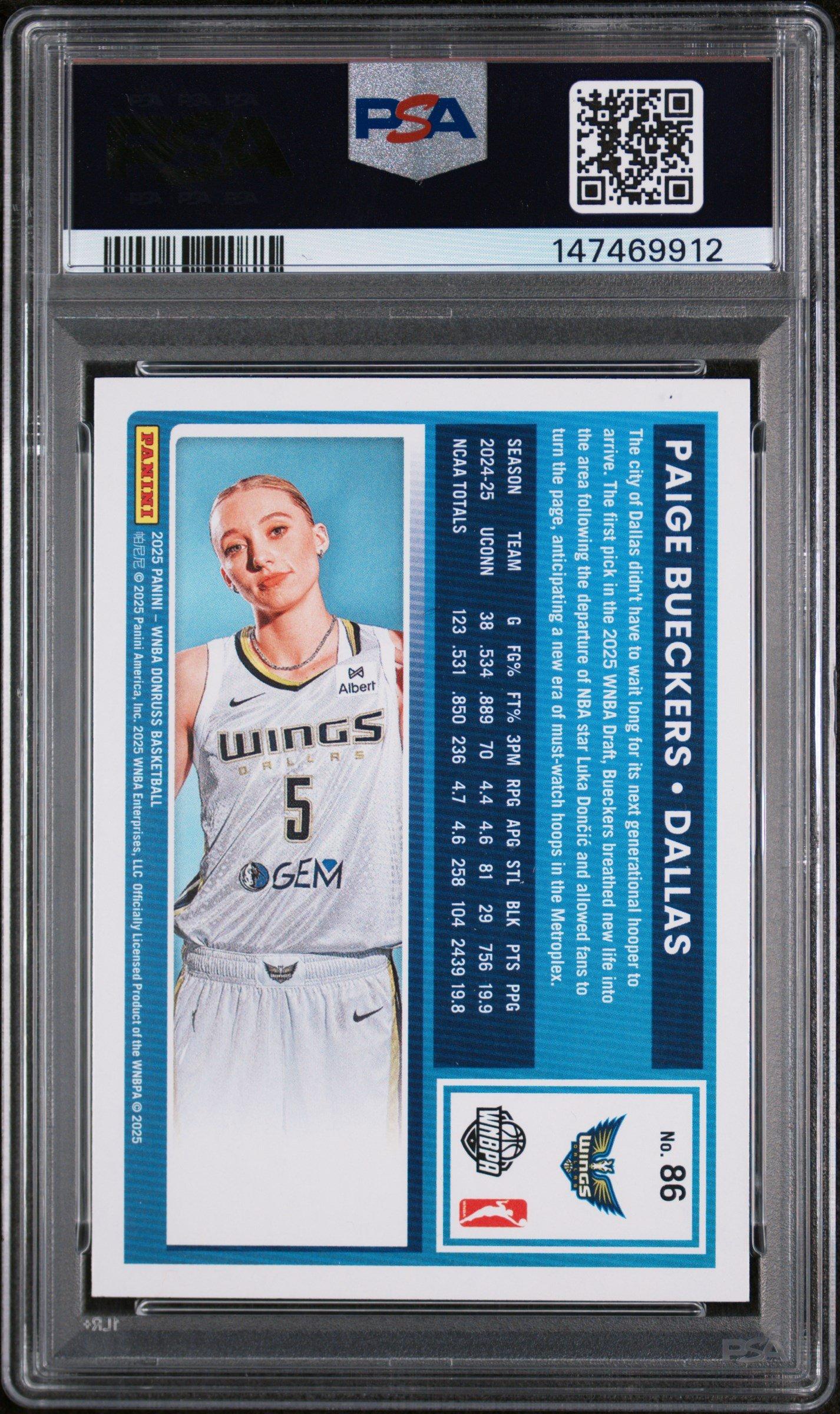 2025 Panini Donruss Wnba 86 Paige Bueckers PSA 10