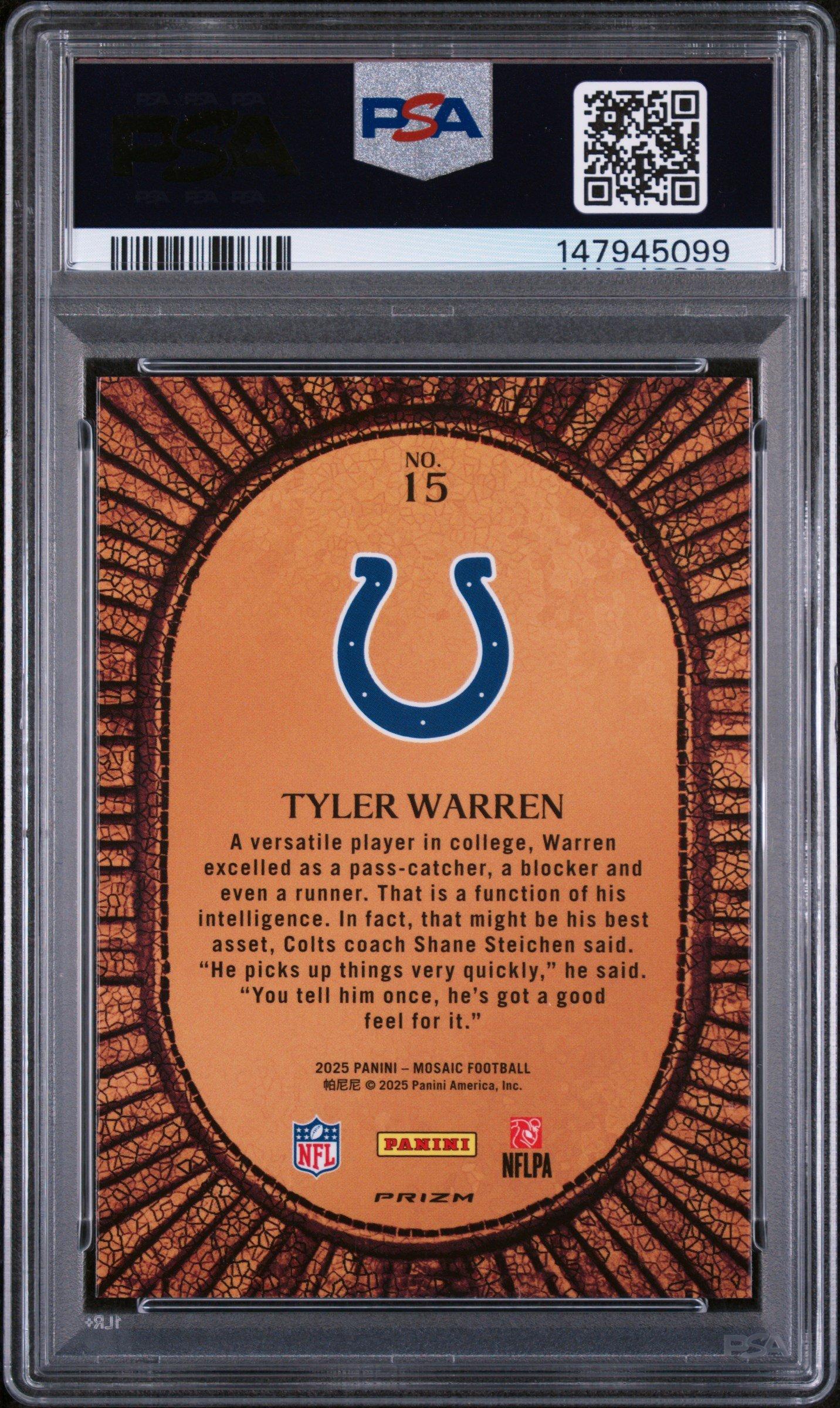 2025 Panini Mosaic Micro Mosaic 15 Tyler Warren PSA 10