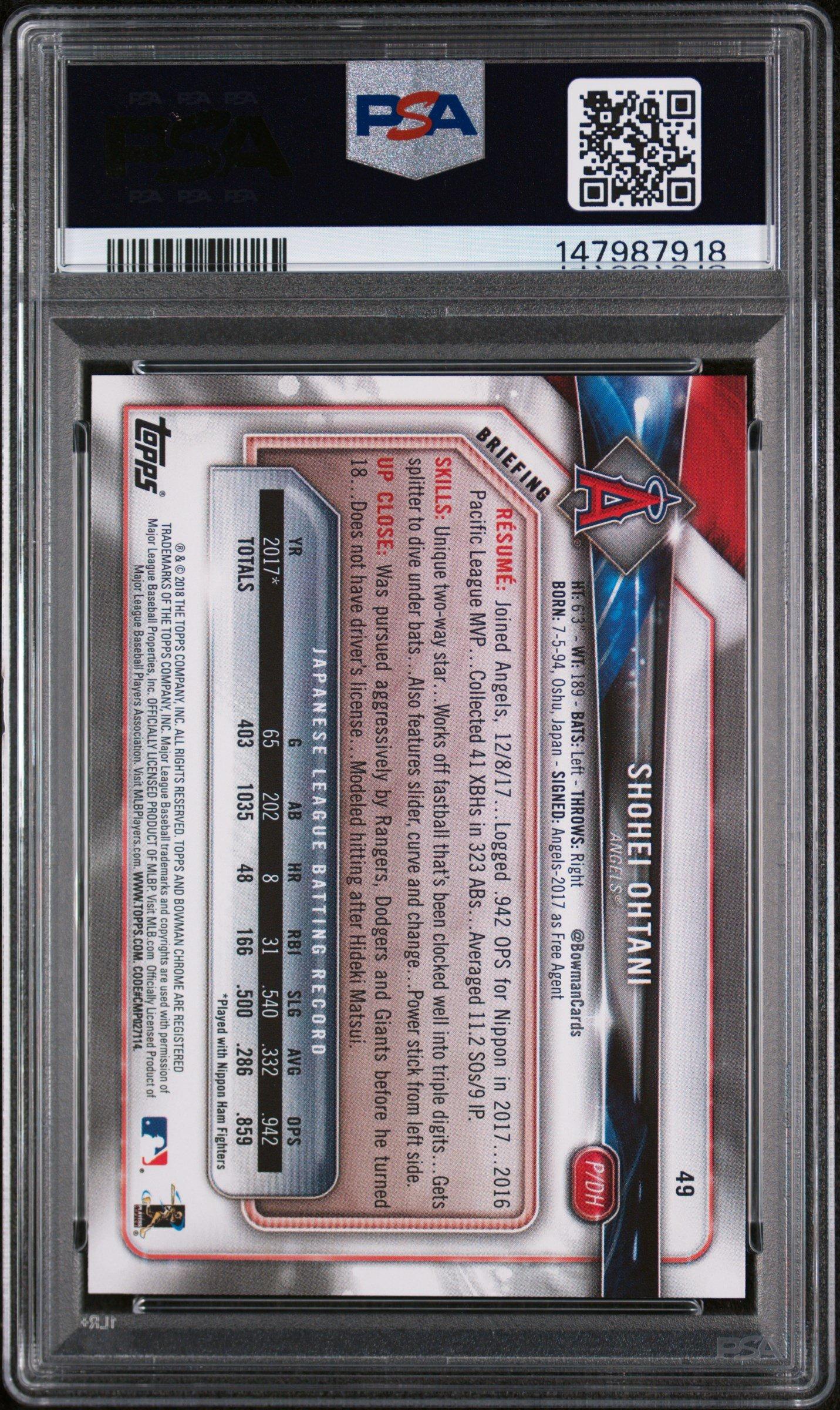 2018 Bowman 49 Shohei Ohtani PSA 8