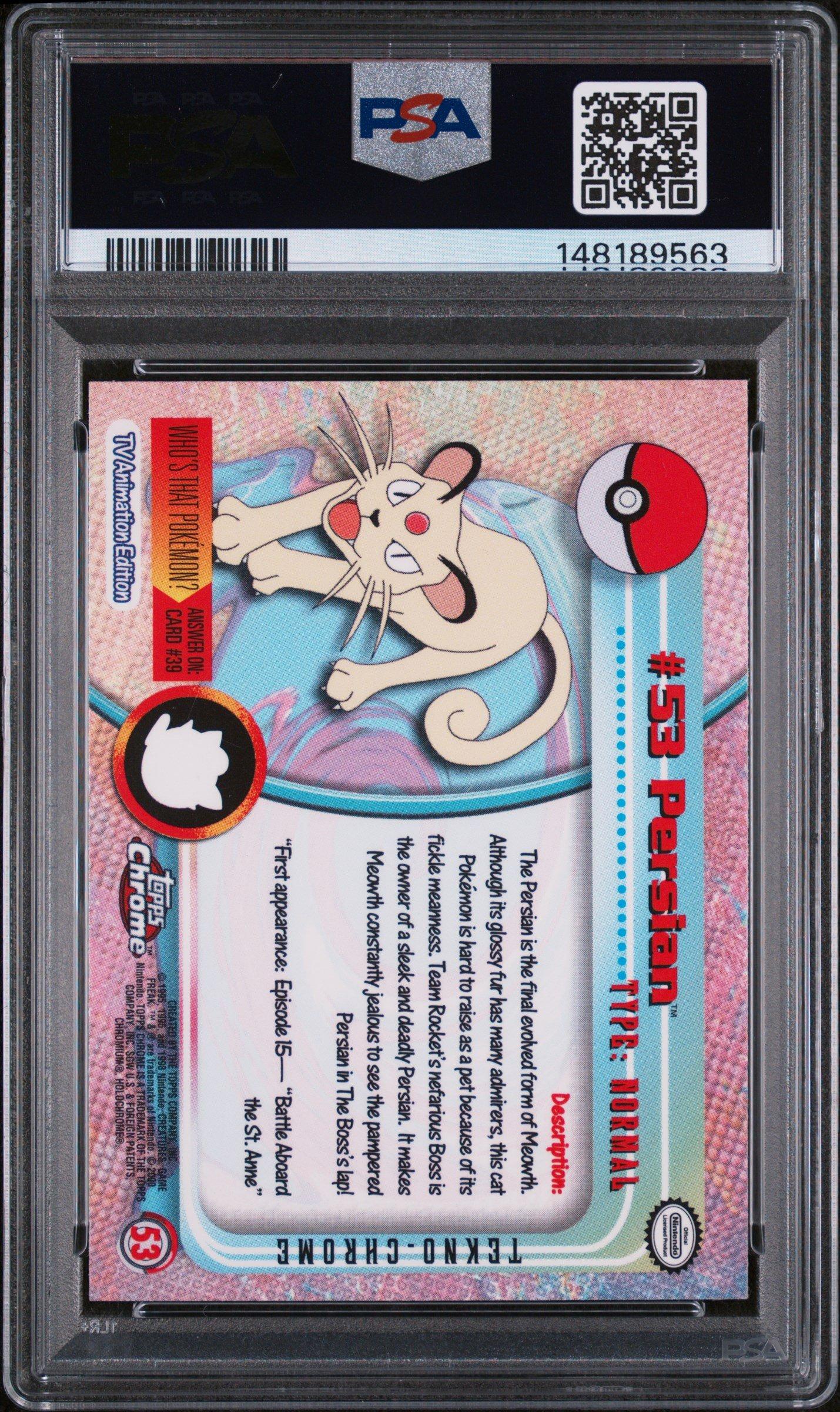 2000 Topps Chrome Pokemon T.v. 53 Persian Tekno PSA 8
