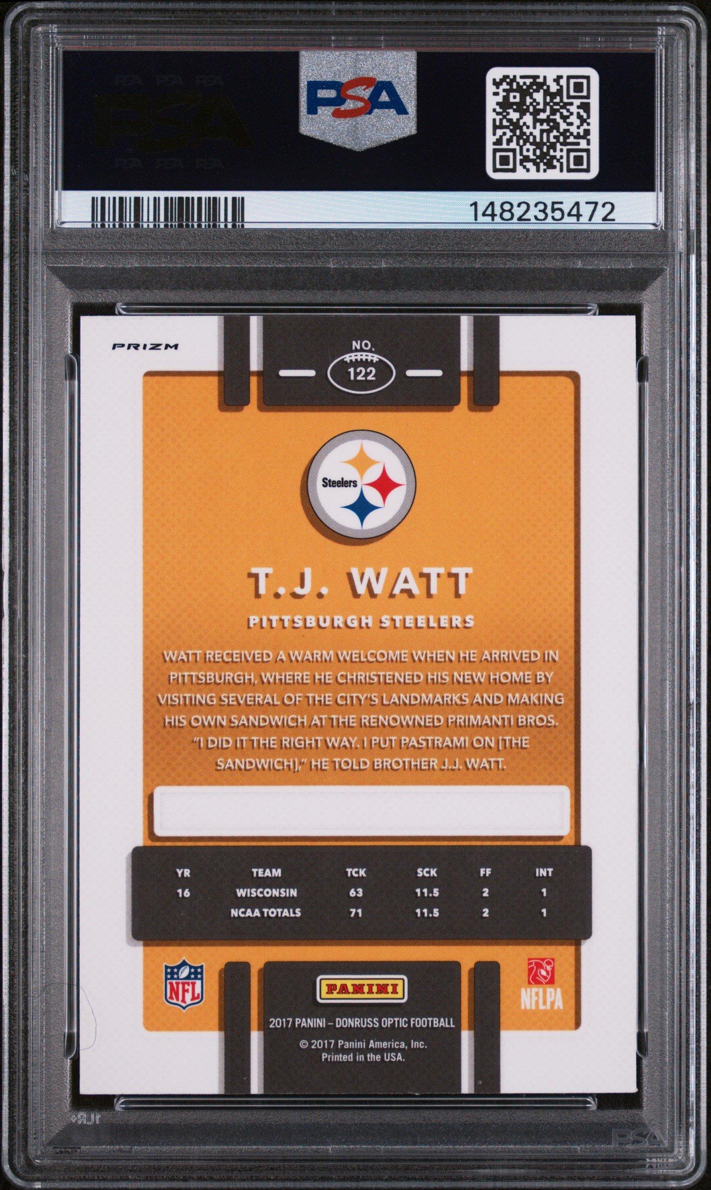 2017 Panini Donruss Optic 122 T.j. Watt Holo PSA 10