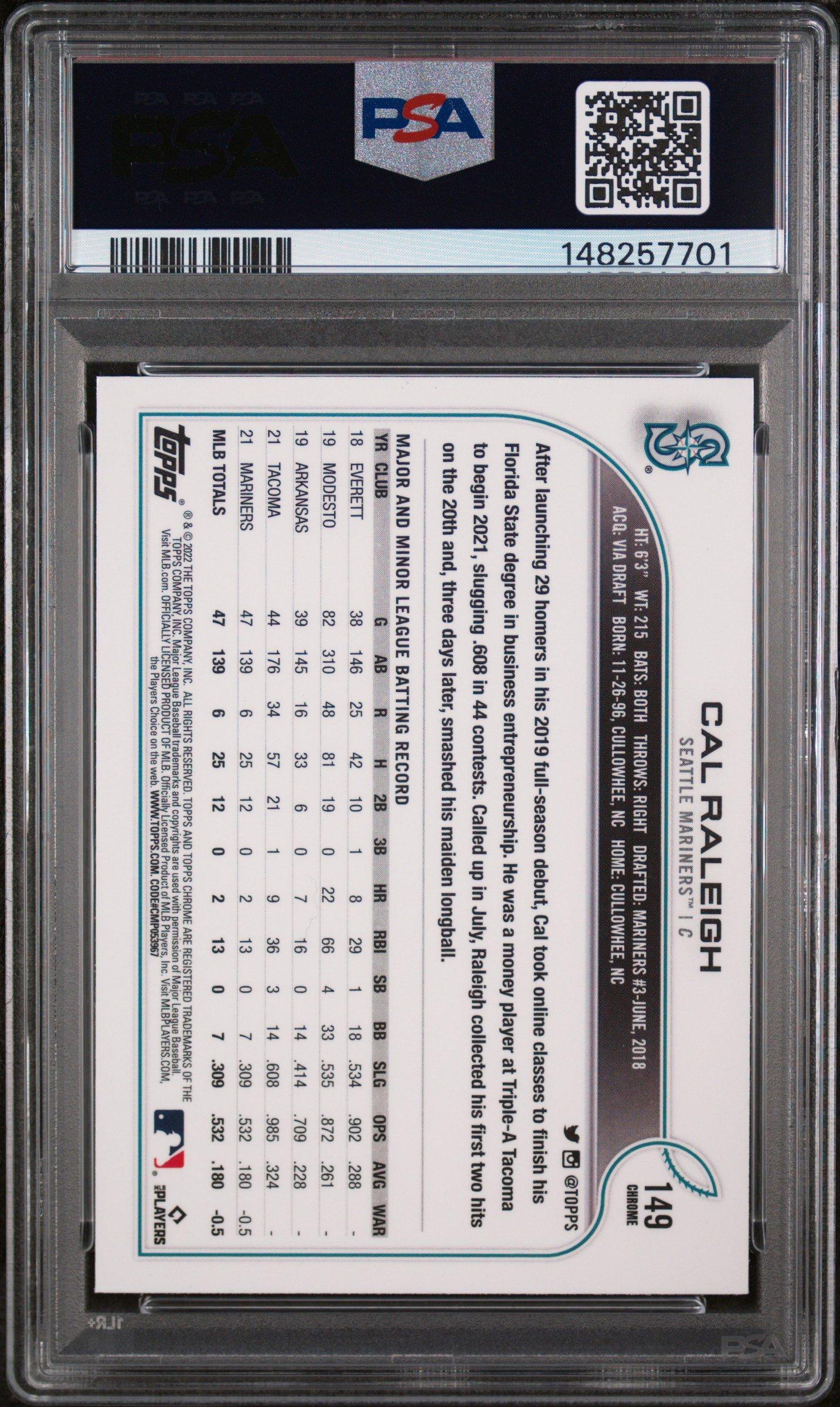 2022 Topps Chrome 149 Cal Raleigh Pink Refractor PSA 9