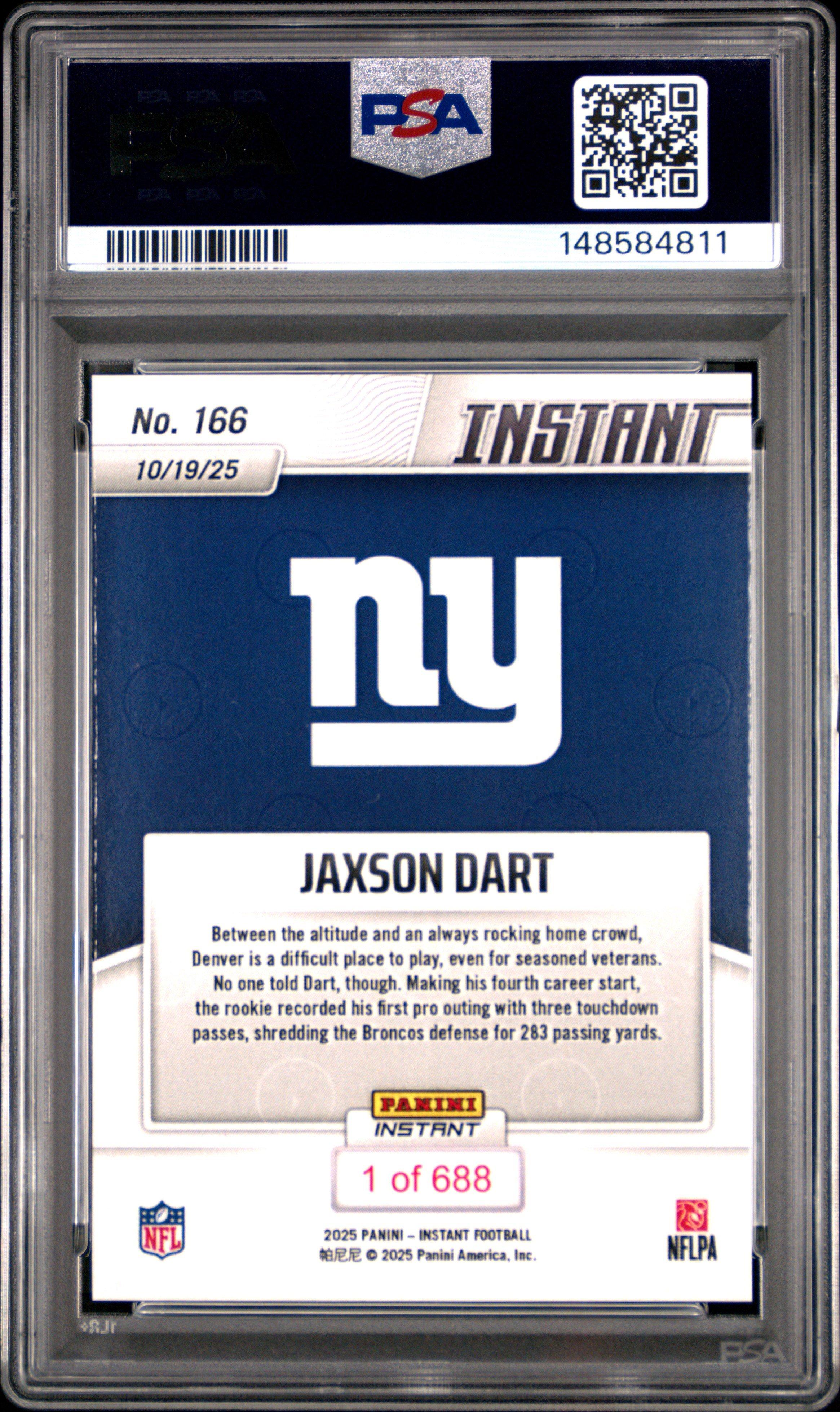 2025 Panini Instant Nfl 166 Jaxson Dart PSA 9 Graded Card | GameStop