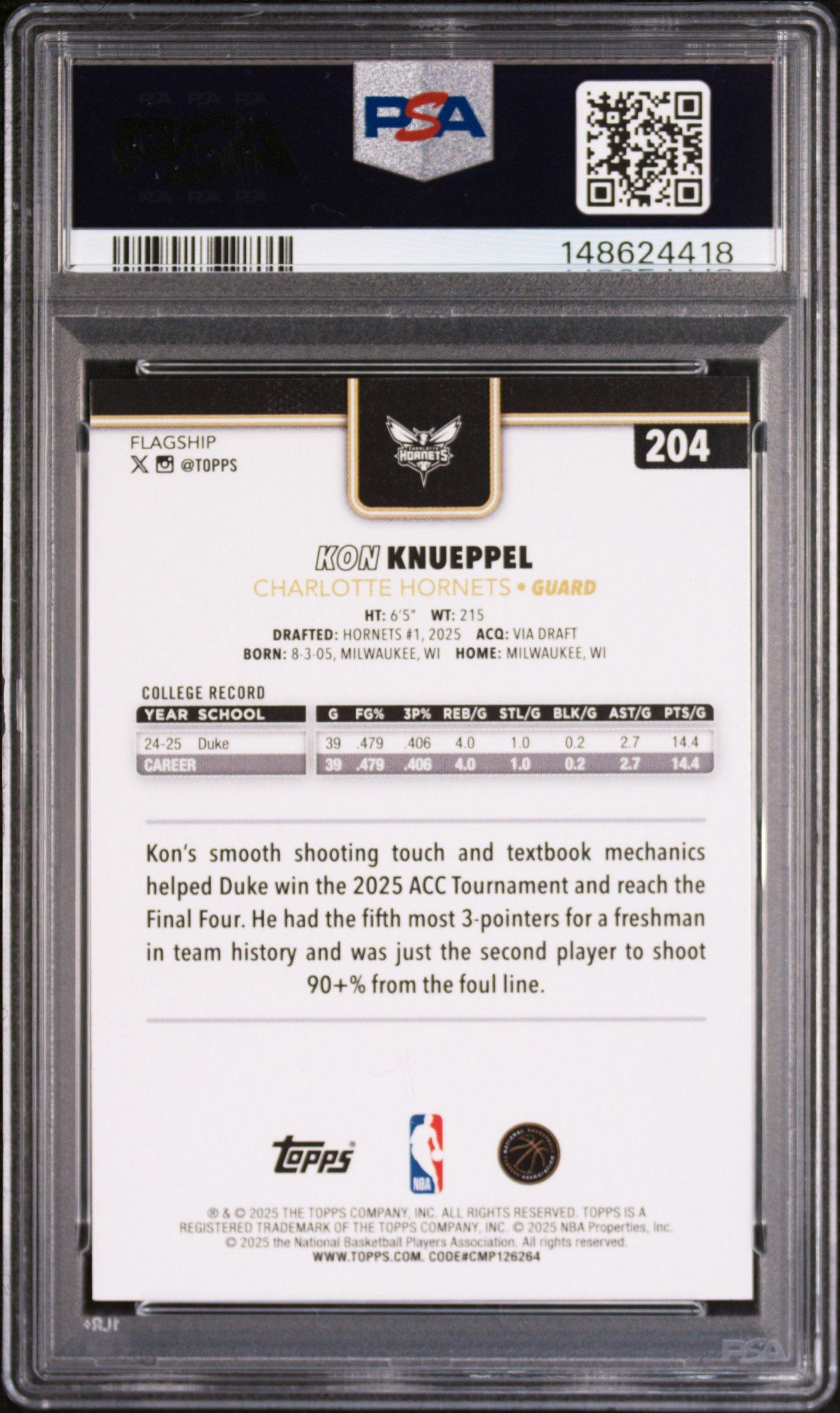 2025 Topps 204 Kon Knueppel Blackout PSA 10 Graded Card | GameStop