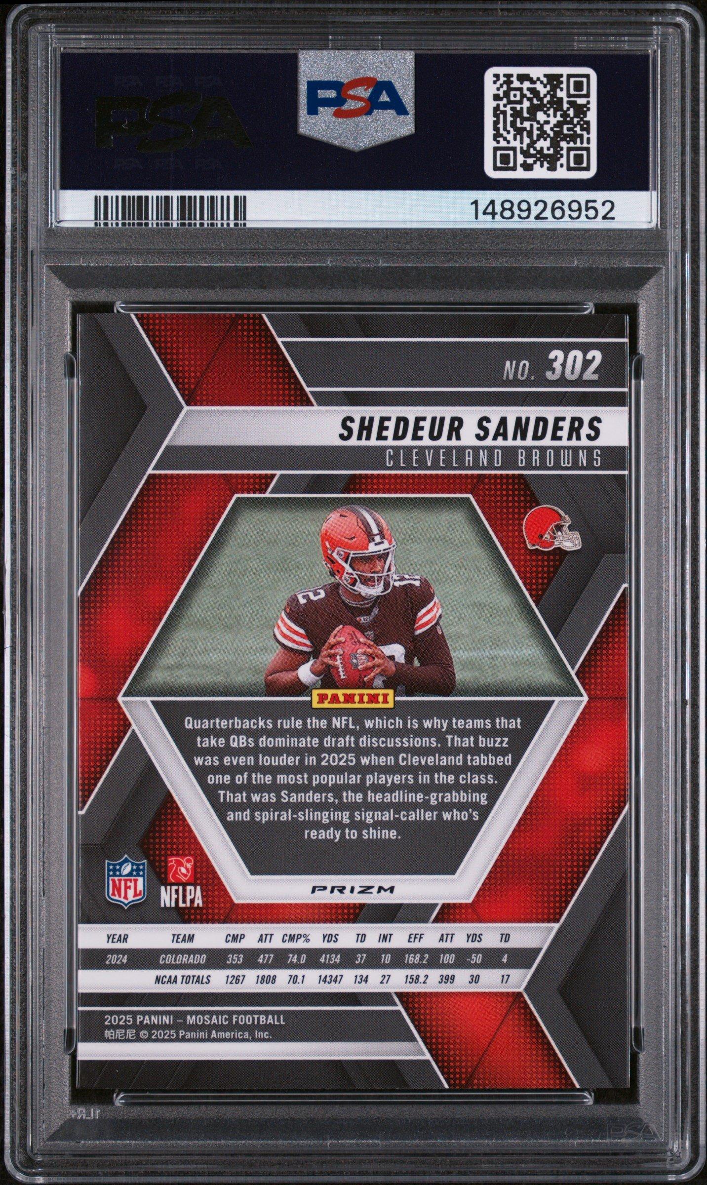 2025 Panini Mosaic 302 Shedeur Sanders Purple Scope PSA 10 Graded