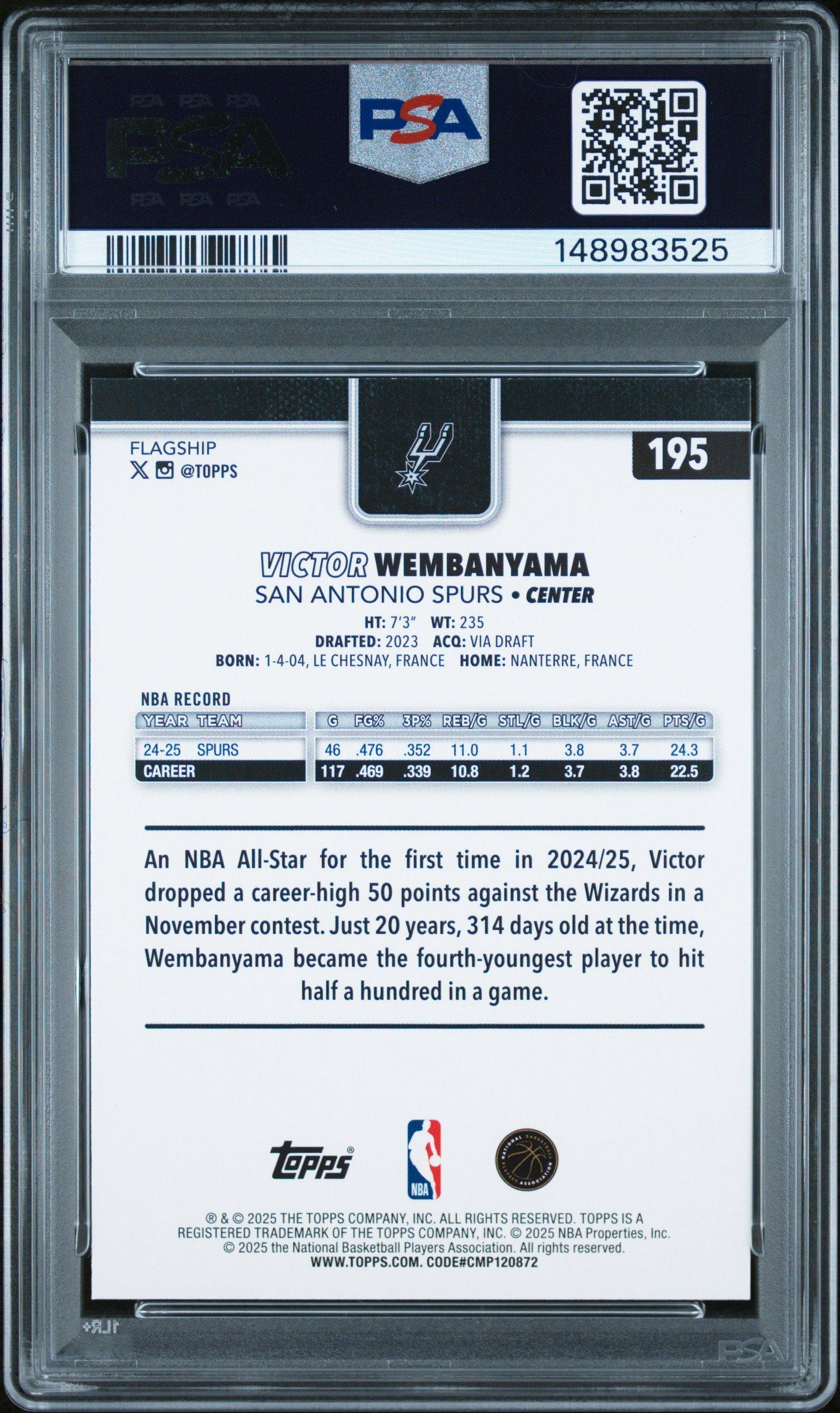 2025 Topps 195 Victor Wembanyama Crackleboard Foil PSA 9 Graded