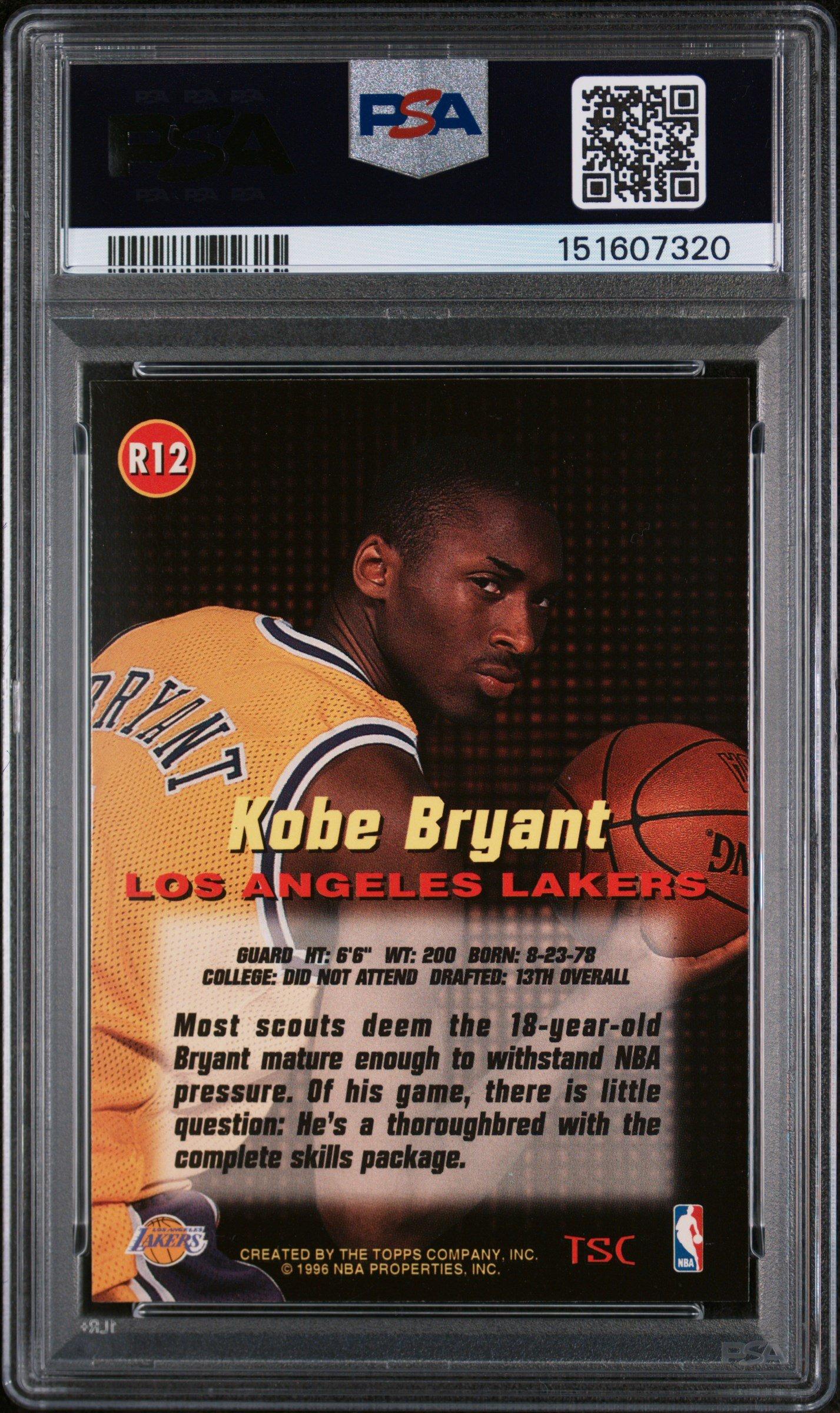 1996 Stadium Club Rookies 1 R12 Kobe Bryant PSA 8 Graded Card 