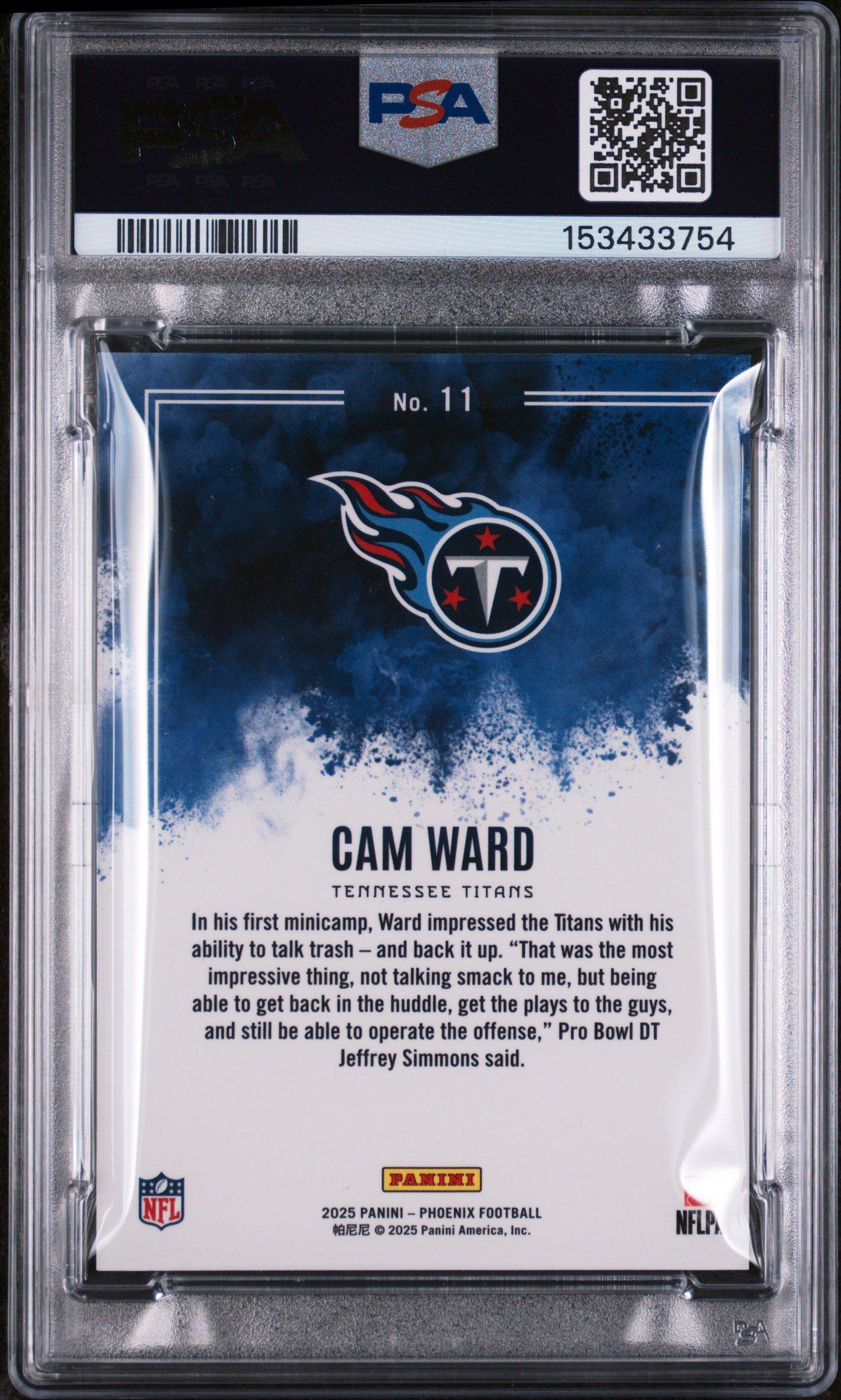 2025 Panini Phoenix Color Blast 11 Cam Ward PSA 10 Graded Card