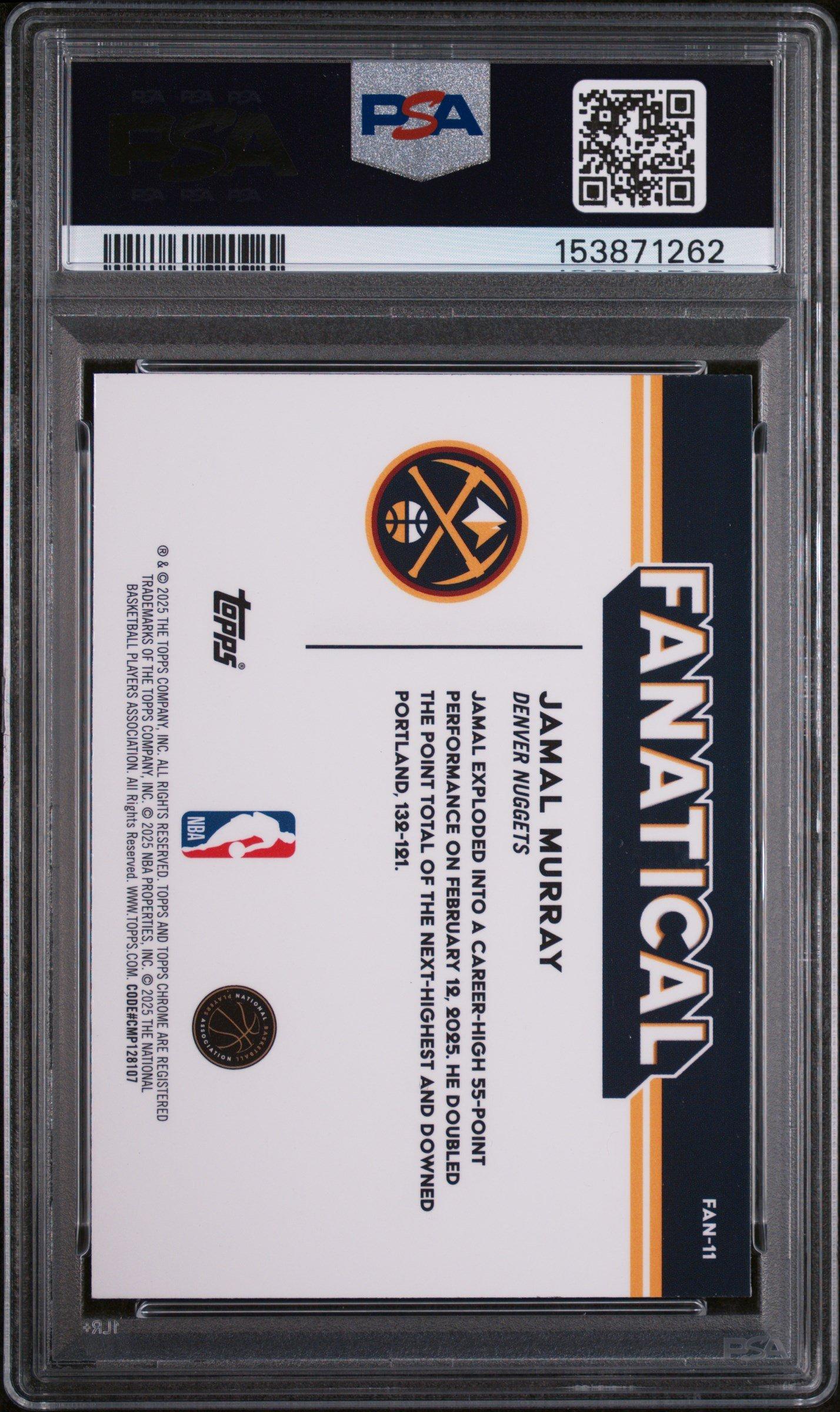 2025 Topps Chrome Fanatical Fan-11 Jamal Murray PSA 9 Graded Card