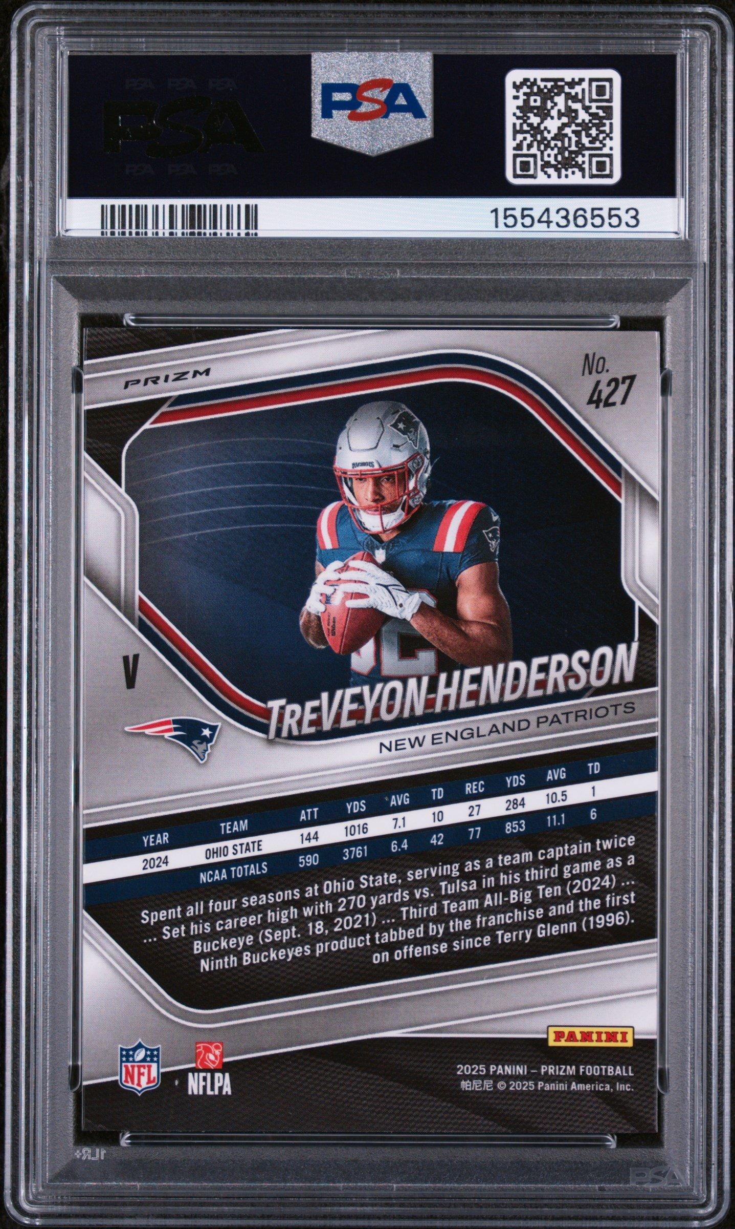 2025 Panini Prizm 427 Treveyon Henderson Silver Prizm PSA 9 Graded
