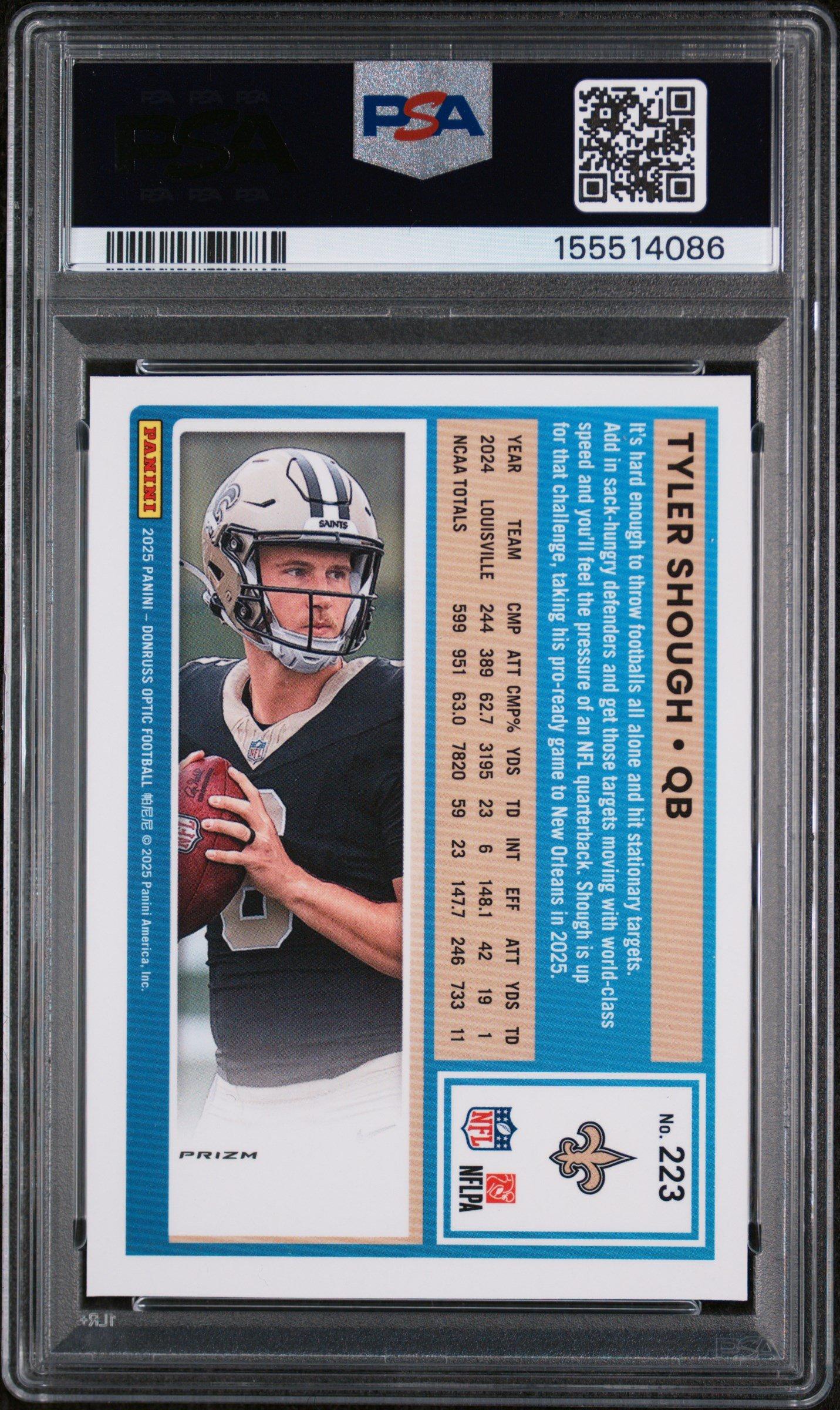 2025 Panini Donruss Optic 223 Tyler Shough Pink PSA 9 Graded Card