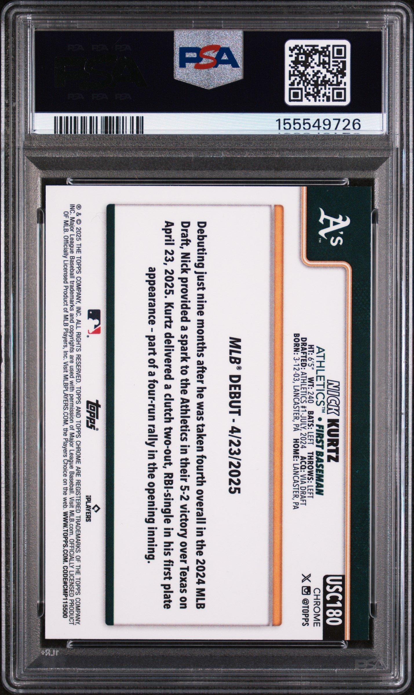 2025 Topps Chrome Update 180 Nick Kurtz PSA 9 Graded Card | GameStop